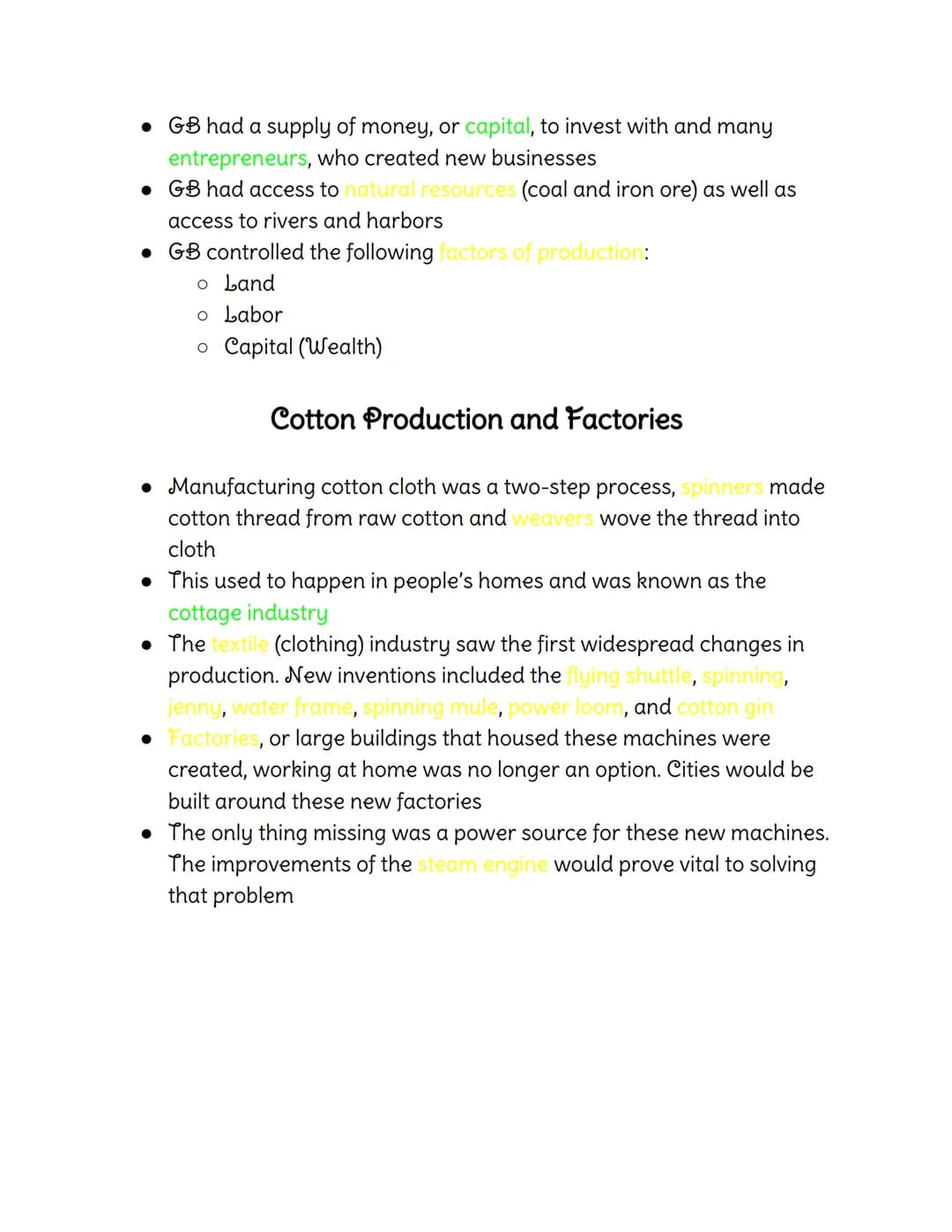 Colors:
History Notes
Green-Vocabulary
Yellow- Fill-in, Multiple Choice, and True and False ( and F) Answers
Red-Essay Material
Ch. 8: Enlig