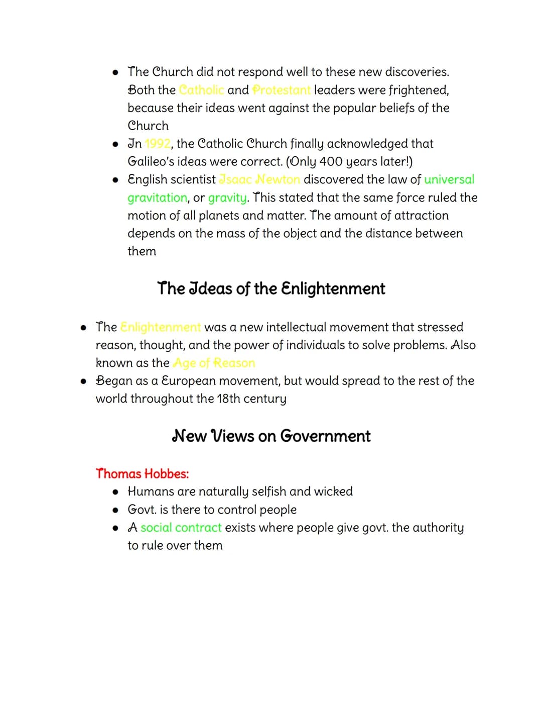 Colors:
History Notes
Green-Vocabulary
Yellow- Fill-in, Multiple Choice, and True and False ( and F) Answers
Red-Essay Material
Ch. 8: Enlig