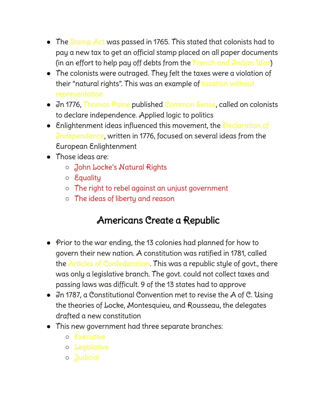Colors:
History Notes
Green-Vocabulary
Yellow- Fill-in, Multiple Choice, and True and False ( and F) Answers
Red-Essay Material
Ch. 8: Enlig