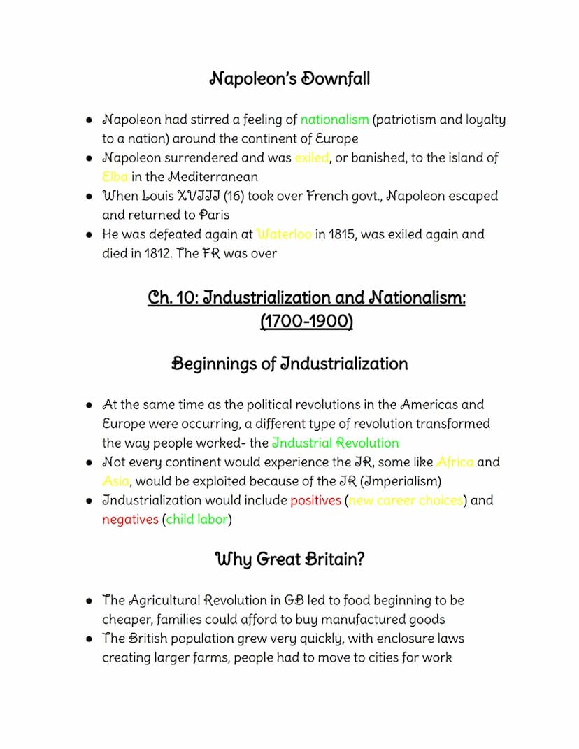 Colors:
History Notes
Green-Vocabulary
Yellow- Fill-in, Multiple Choice, and True and False ( and F) Answers
Red-Essay Material
Ch. 8: Enlig
