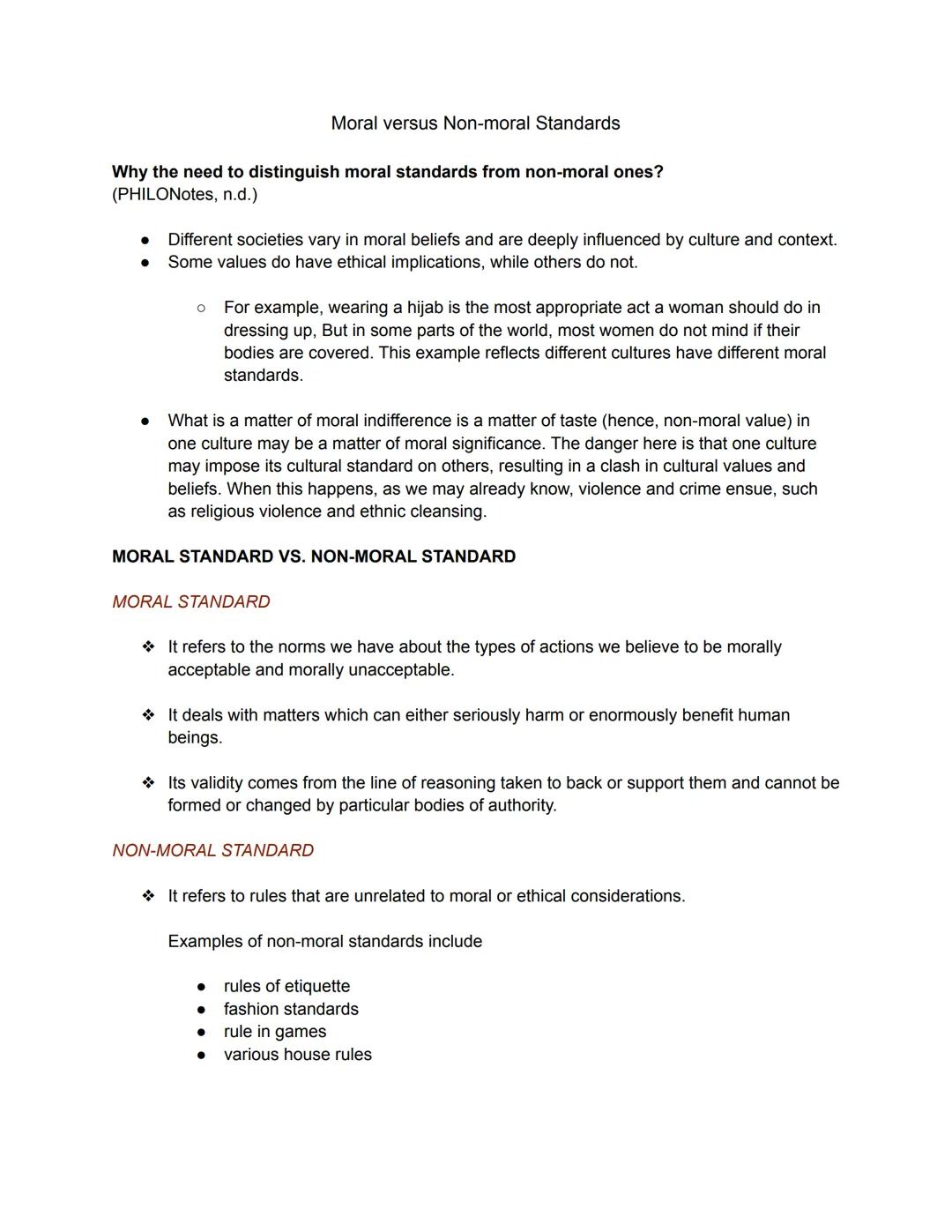 Moral versus Non-moral Standards