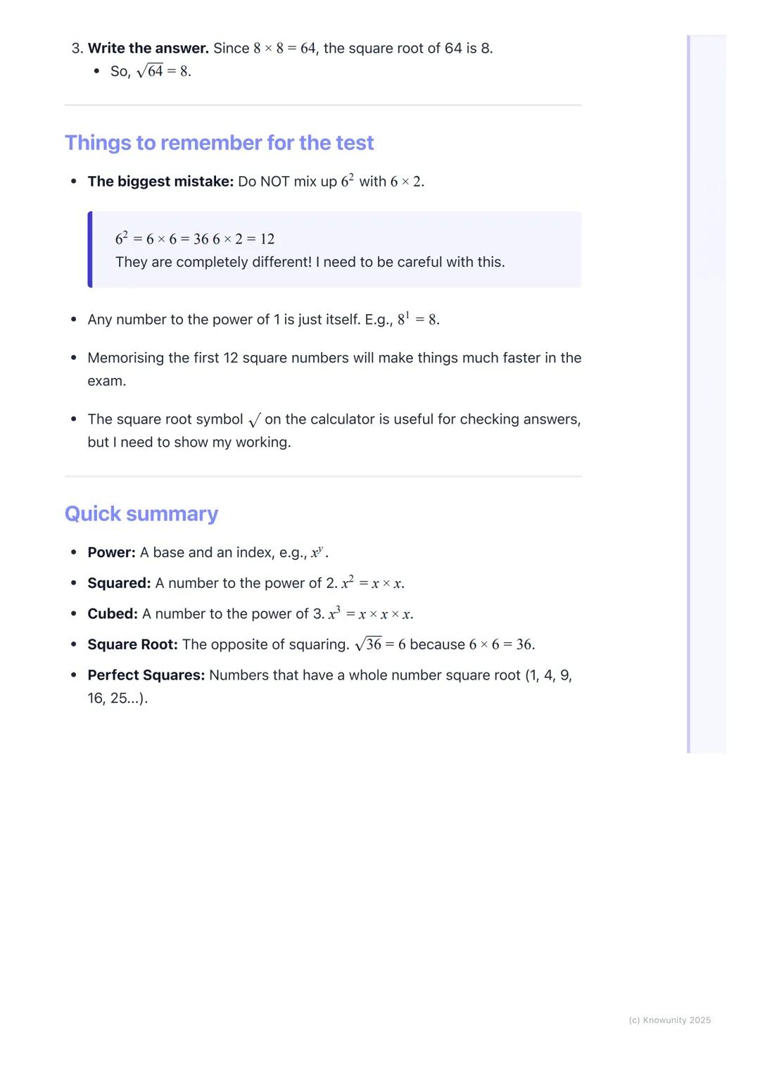 # Powers and Roots

An introduction to powers and roots

Powers are a shortcut for writing repeated multiplication. Instead of writing 4 x
4