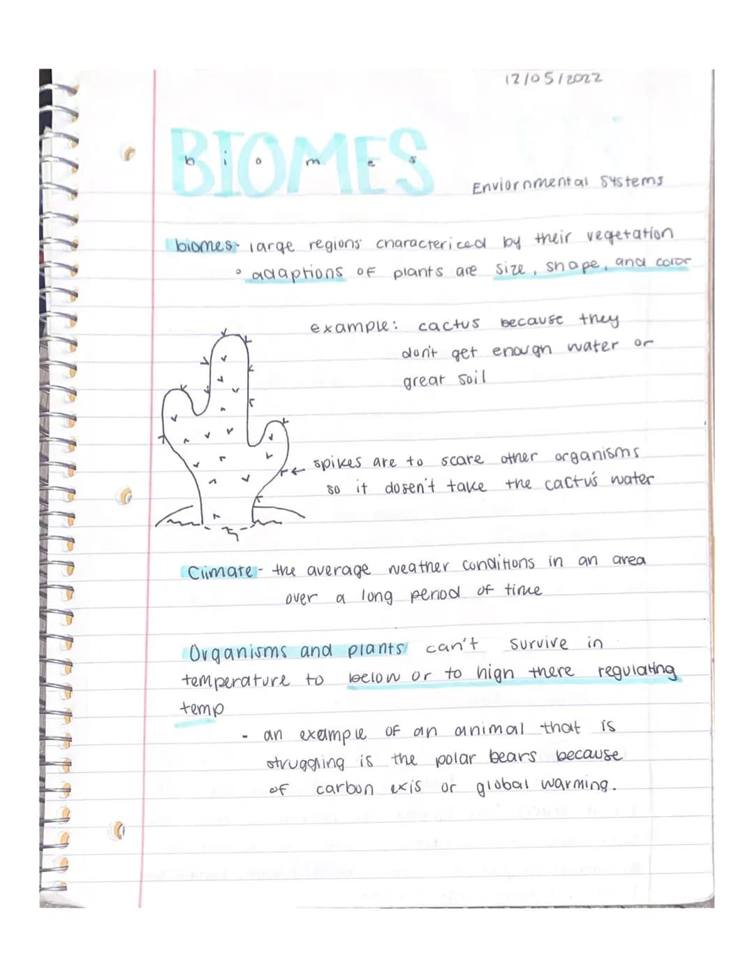 201
BIOMES
biomes: large regions' characterized by their vegetation.
• adaptions OF plants are size, shape, and color
7
✓
지
Y
+4
example:
12