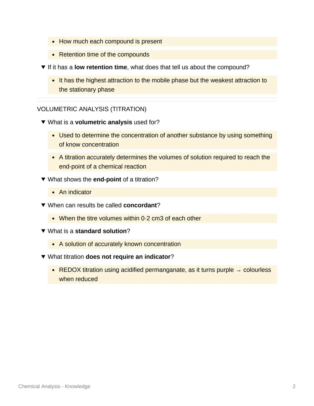 Chemical Analysis - Knowledge
CHROMATOGRAPHY
▼ What is chromatography used for?
• A technique used to separate the components present within
