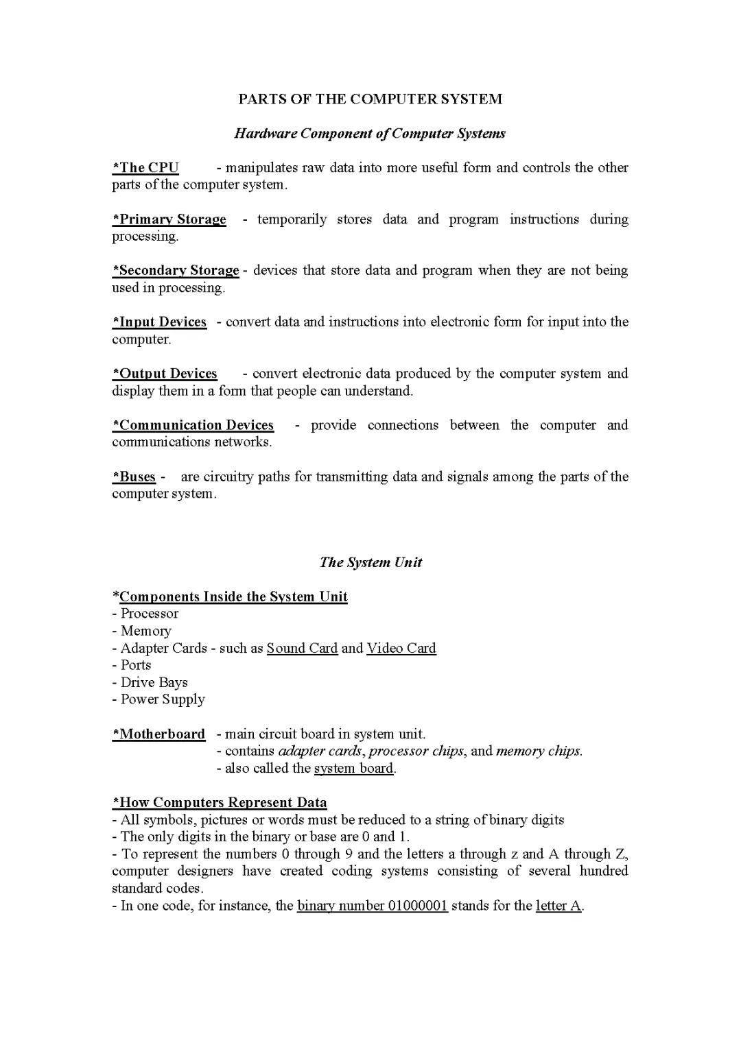 Parts of the Computer System
