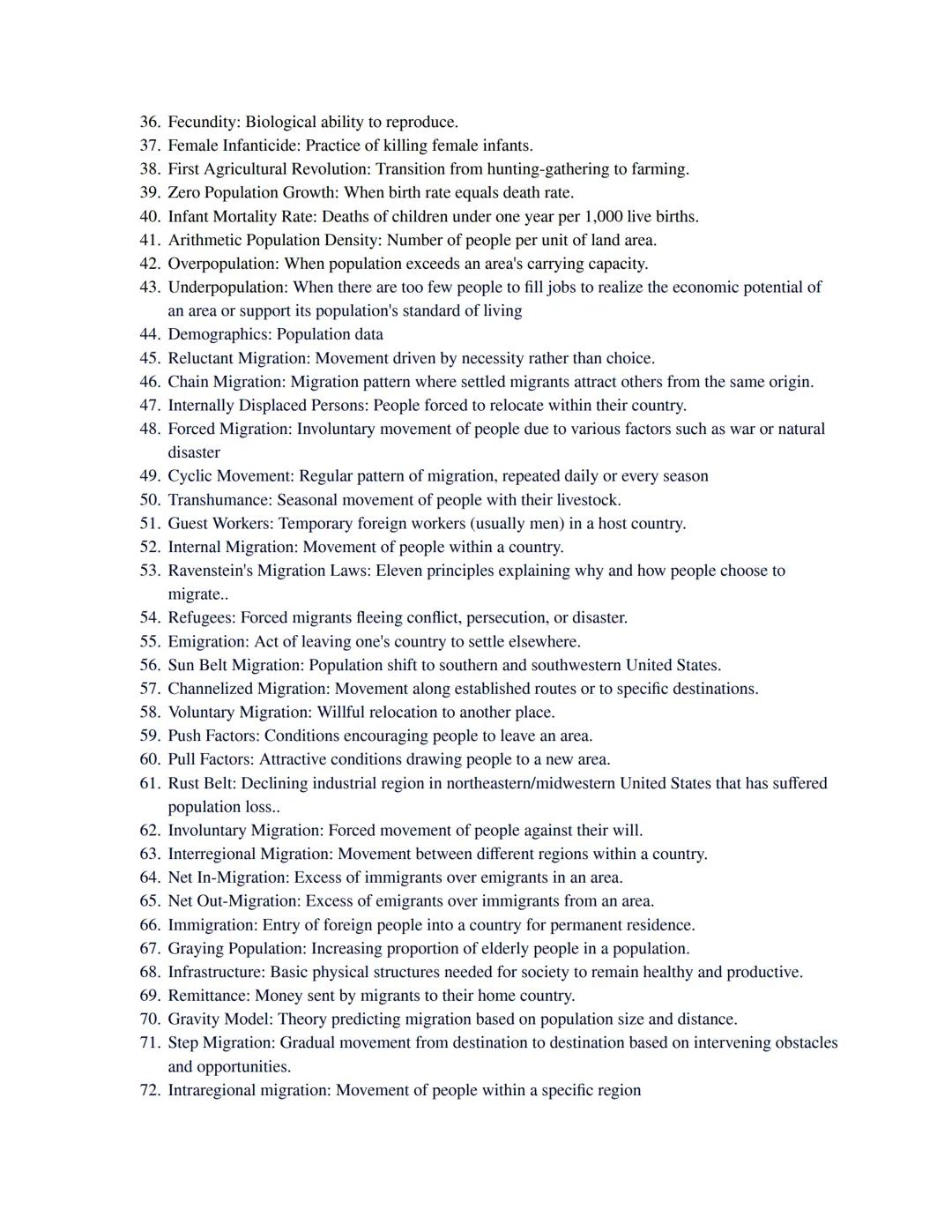 # Introduction to Human Geography Vocabulary List

1. Absolute Distance: The exact physical distance between two points on Earth,
2. Adminis