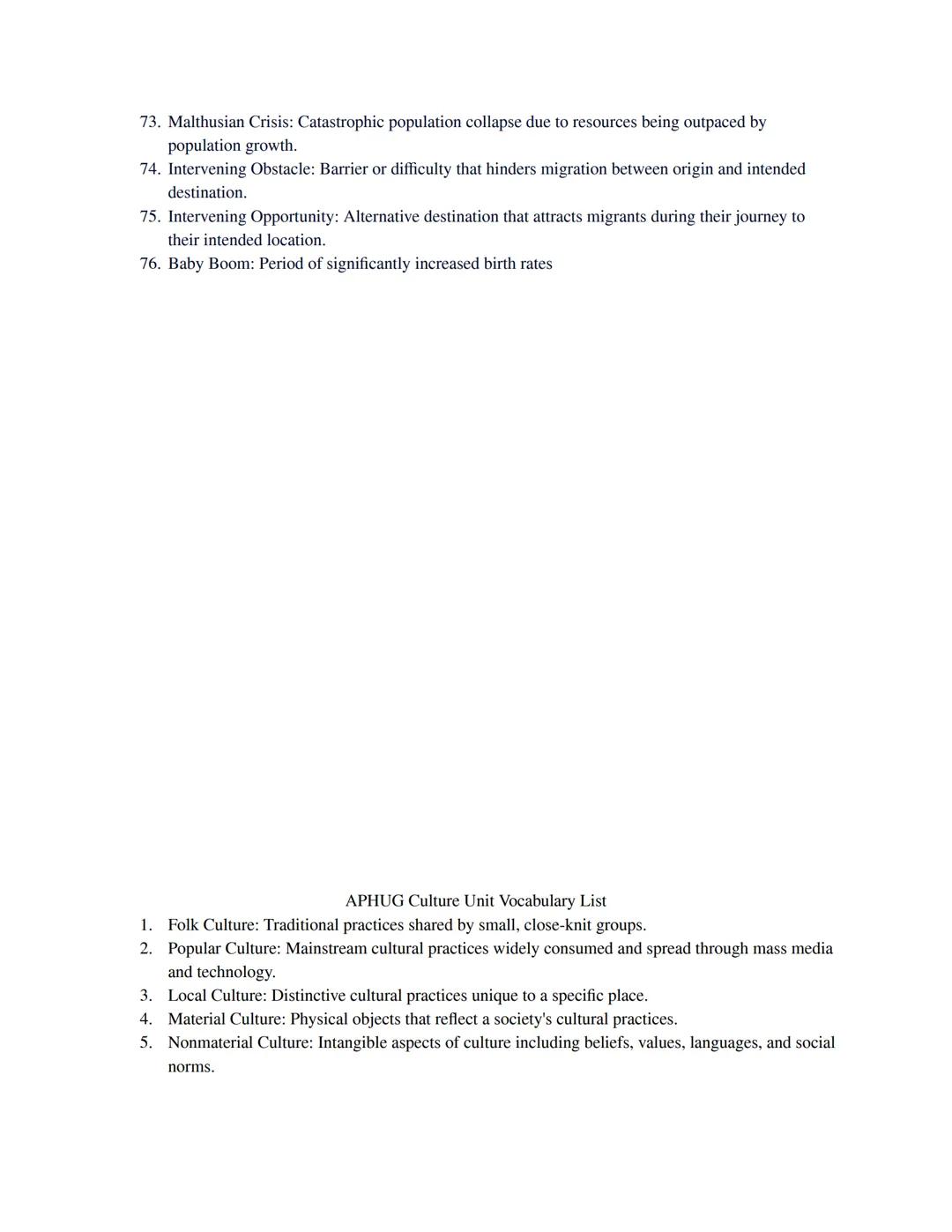# Introduction to Human Geography Vocabulary List

1. Absolute Distance: The exact physical distance between two points on Earth,
2. Adminis