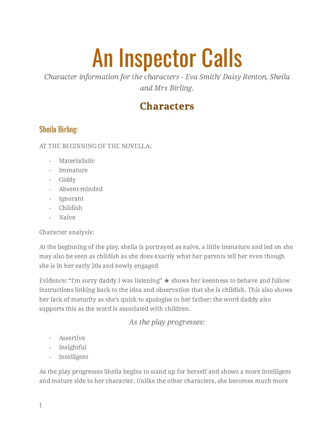 Sheila Birling Quotes and Character Analysis in An Inspector Calls