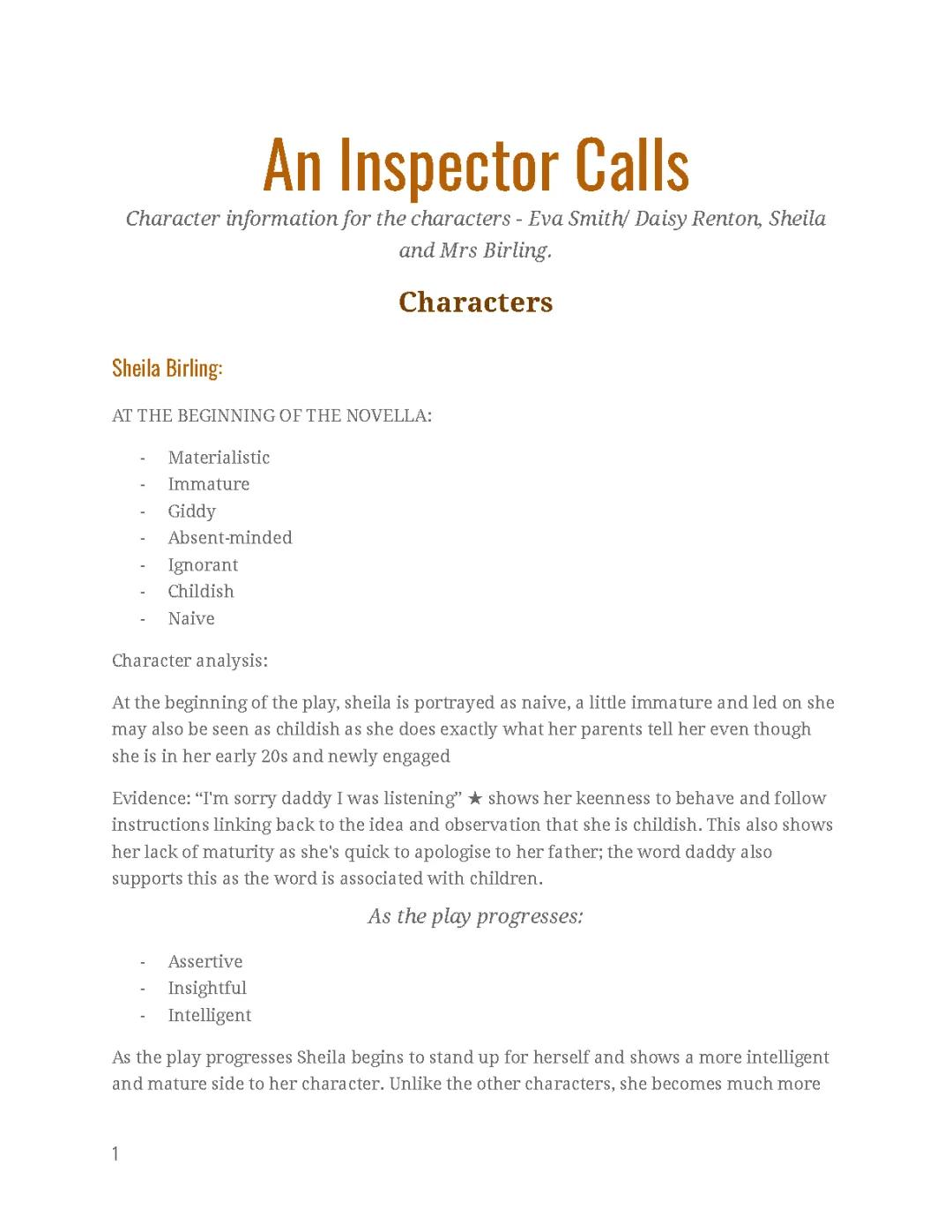 Sheila Birling Quotes and Character Analysis in An Inspector Calls