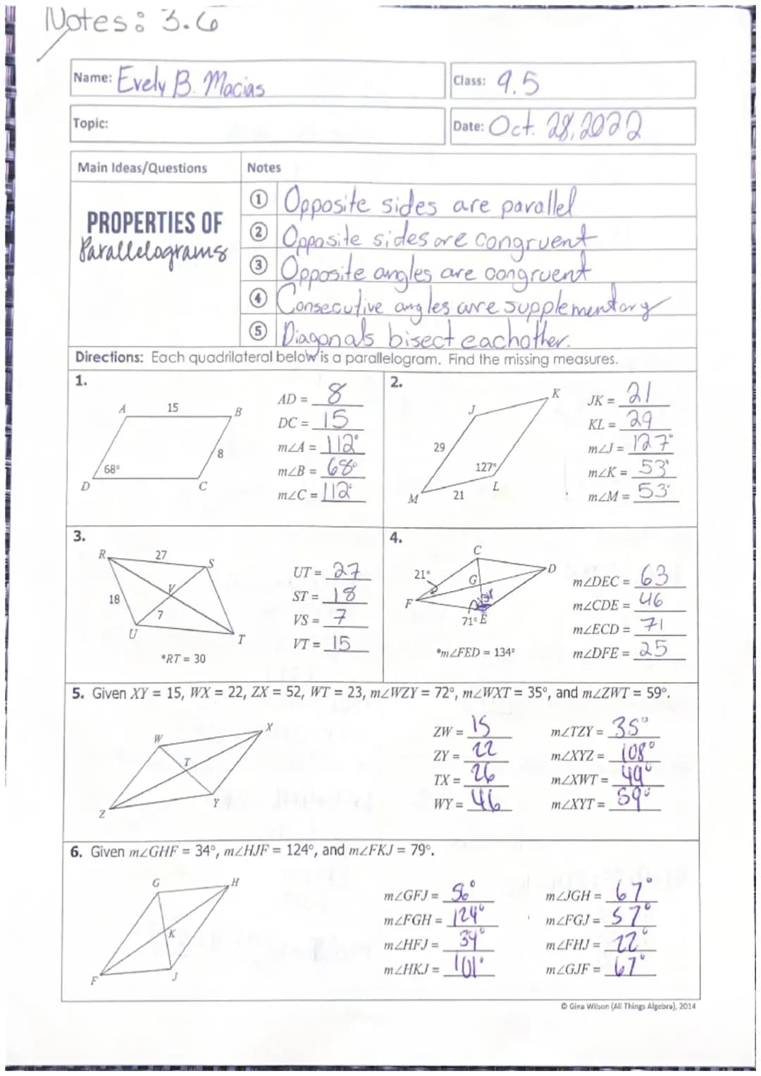 Properties of Parallelograms