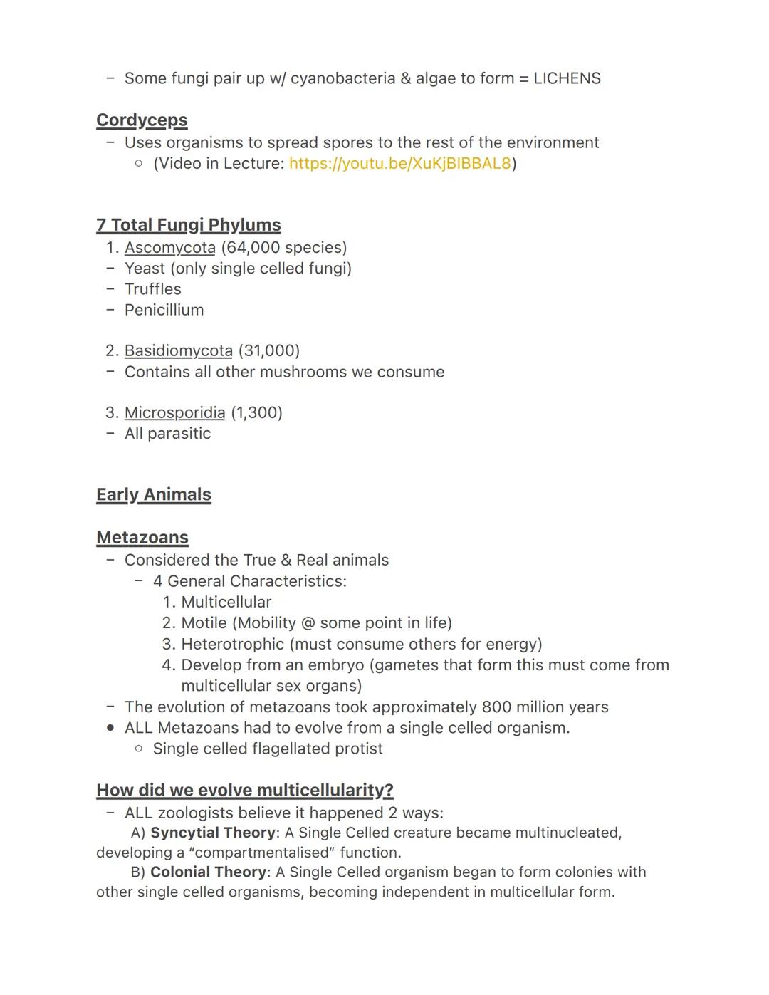 Lecture 3/22
Fungi
-
They have their own kingdom
Most are multicellular
- Sessile decomposers
- More closely related to animals than plants 