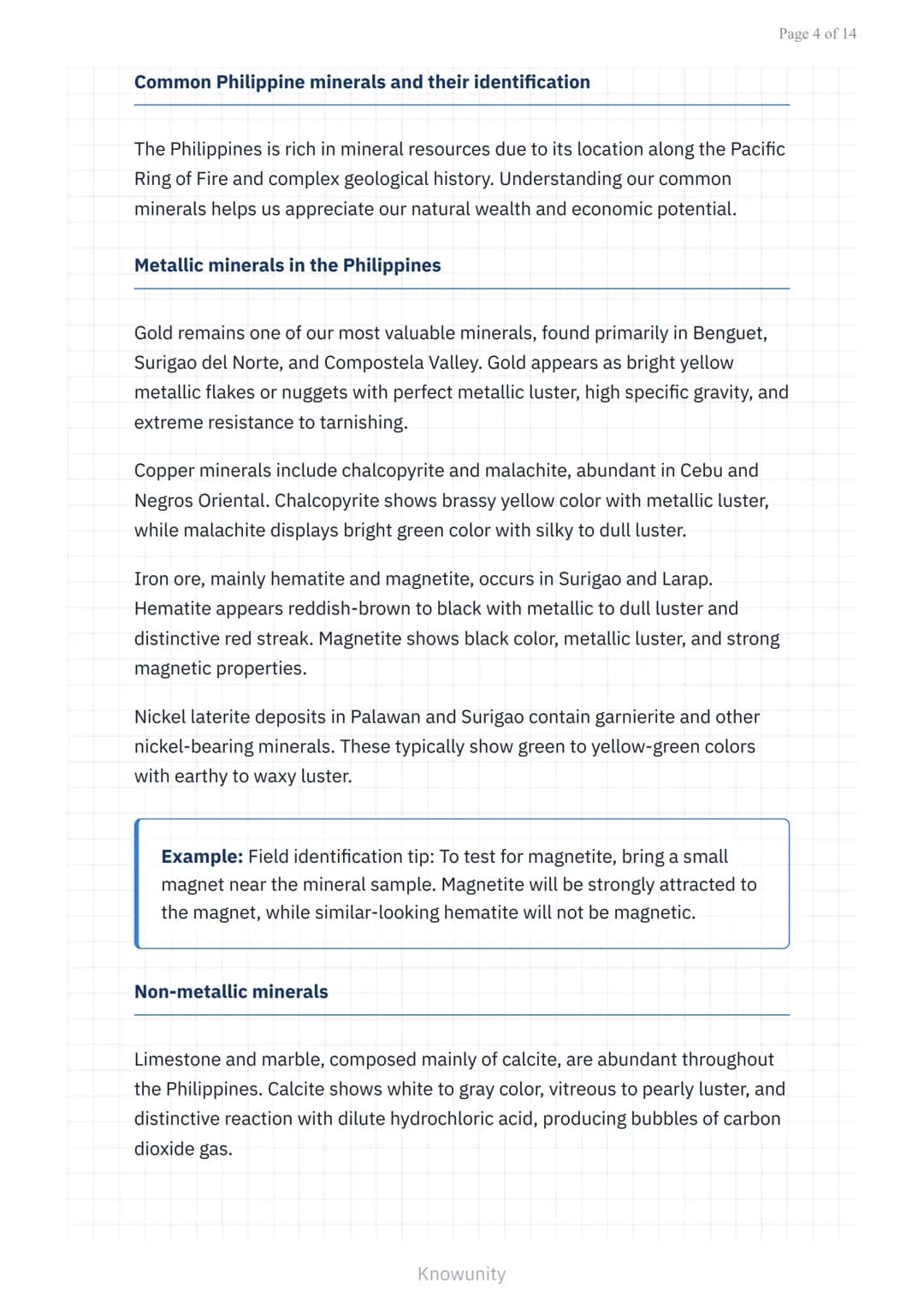 Minerals and Rocks: Identification and Uses of Common Philippine
Minerals
Study guide on identifying Philippine minerals and their
practical