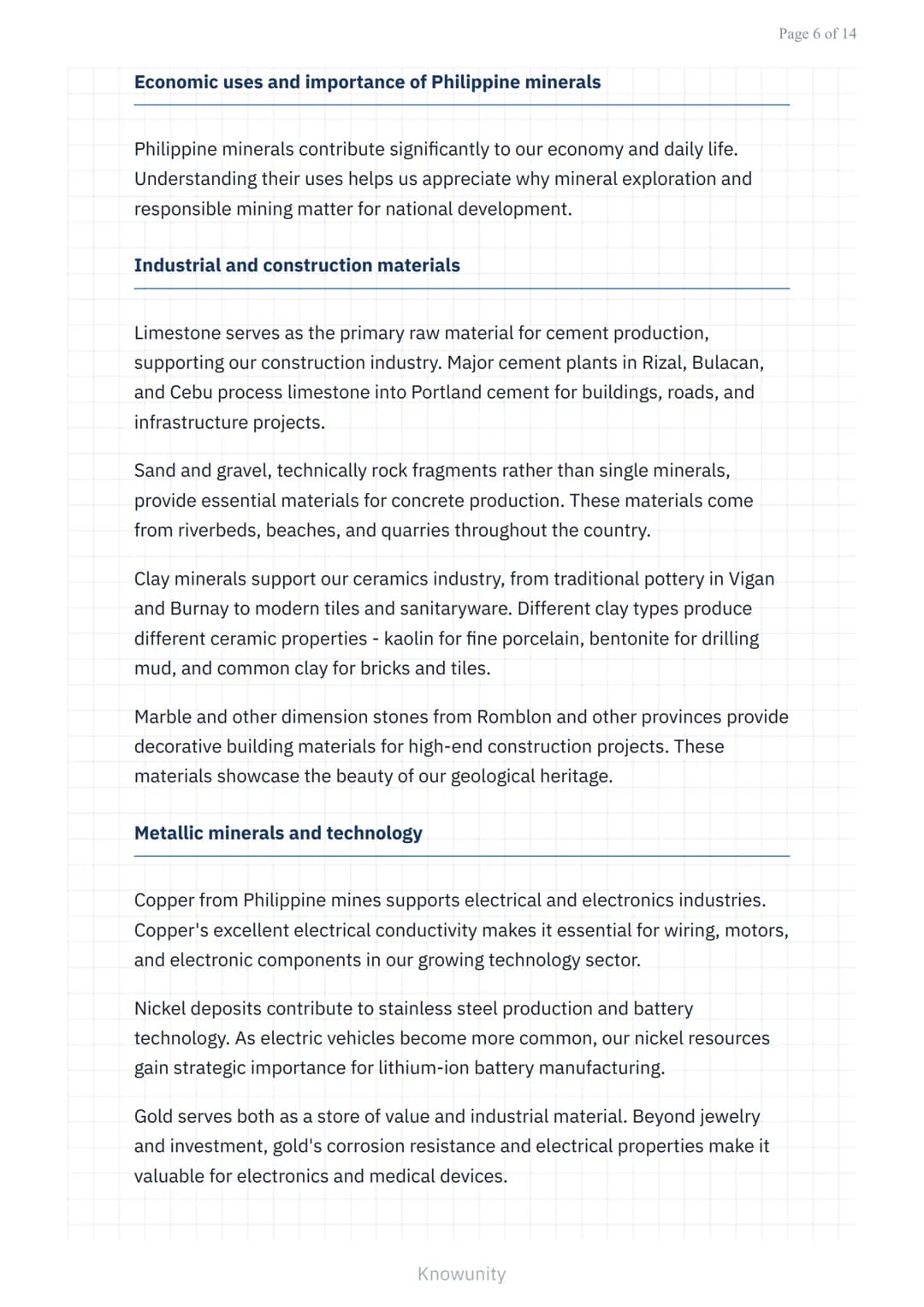 Minerals and Rocks: Identification and Uses of Common Philippine
Minerals
Study guide on identifying Philippine minerals and their
practical
