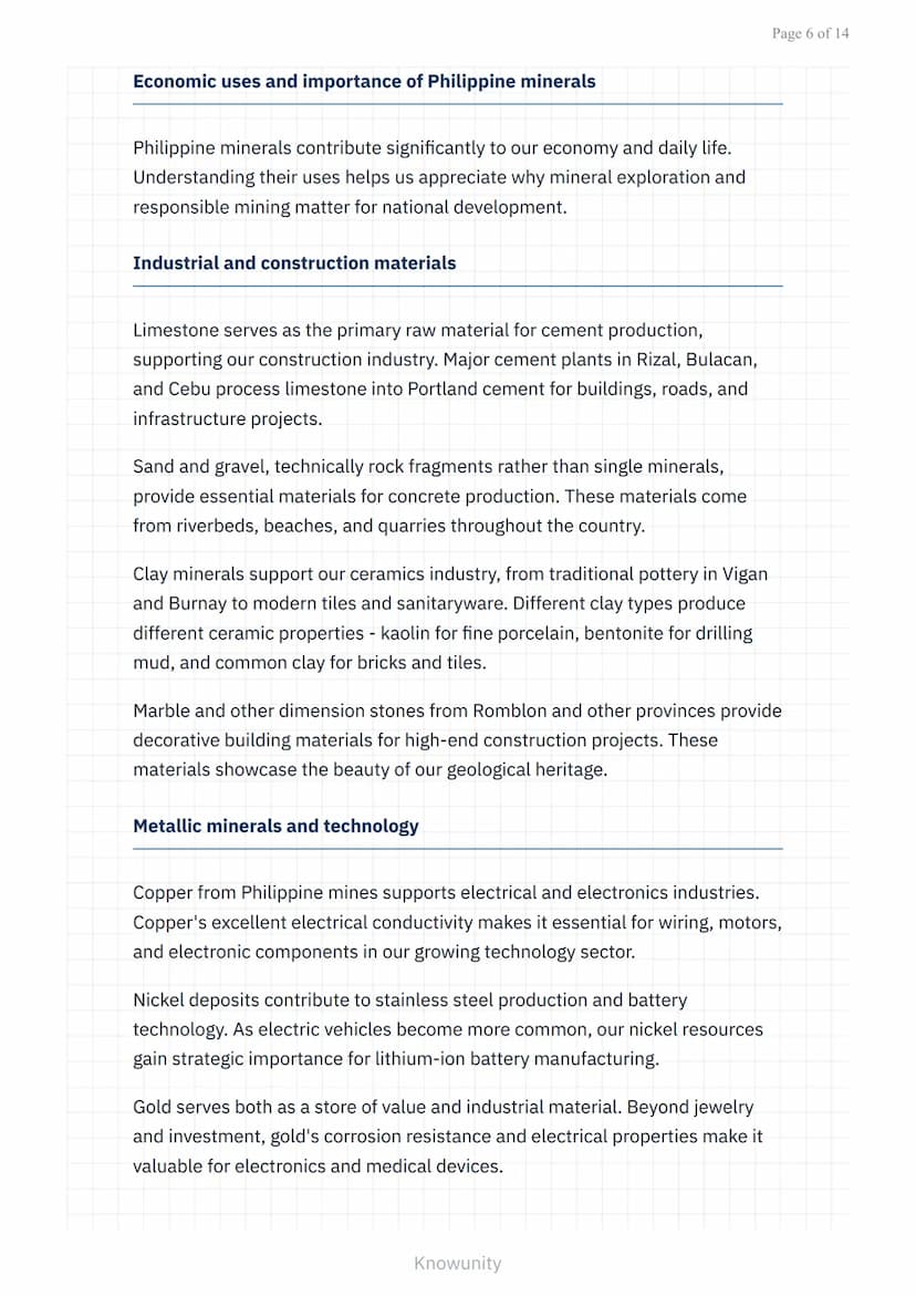 Minerals and Rocks: Identification and Uses of Common Philippine
Minerals
Study guide on identifying Philippine minerals and their
practical