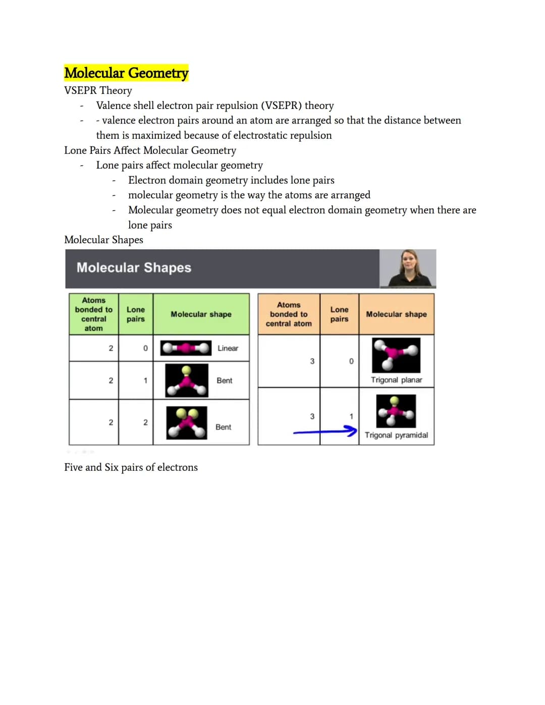 Molecular Geometry
VSEPR Theory
Valence shell electron pair repulsion (VSEPR) theory
- valence electron pairs around an atom are arranged so