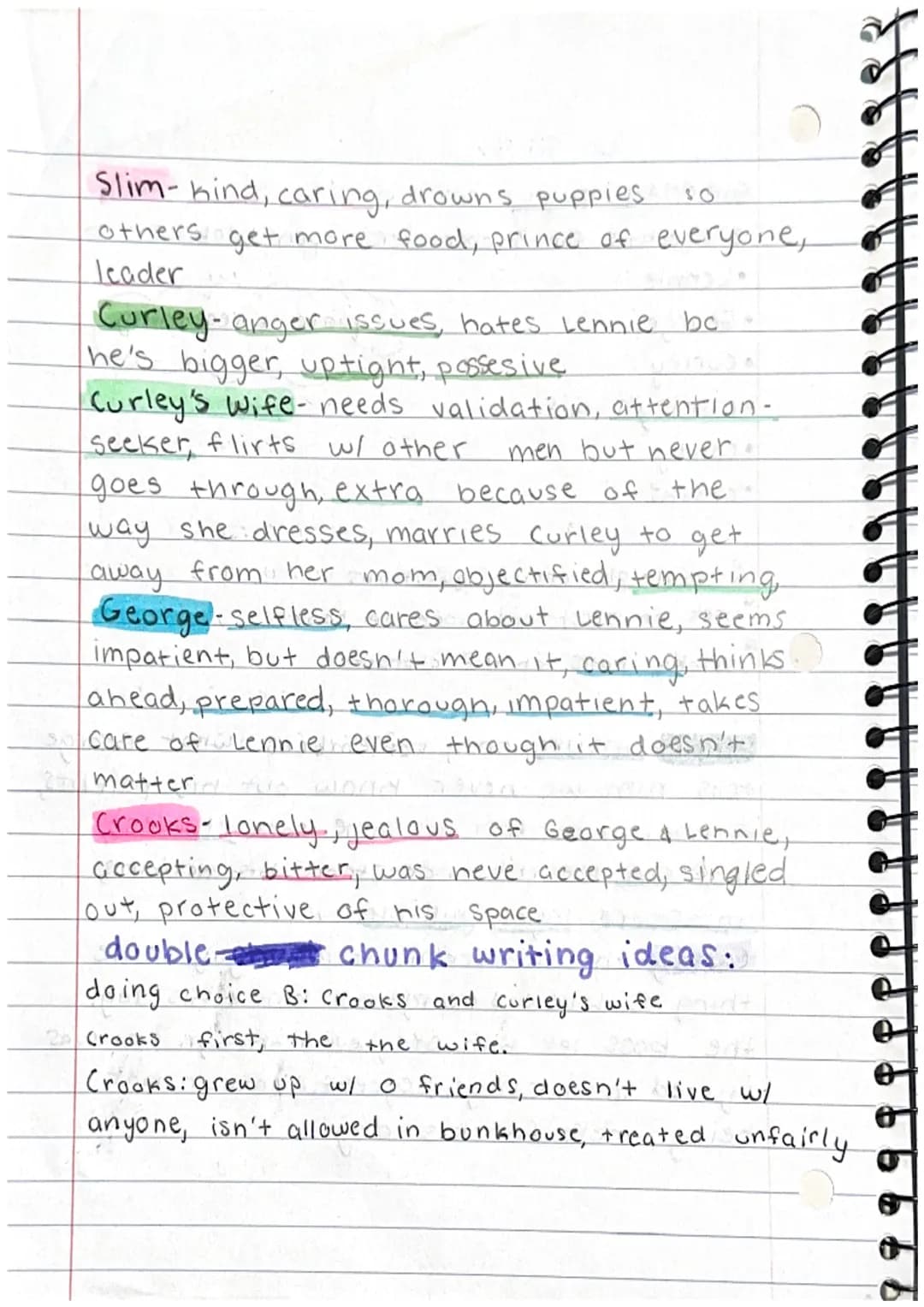 RRRRRRTTTL 7 1 1 1 1 1 1 1
for OMAM Quiz:
- 2 adjectives for 3 characters, open book
•Lennie
• George
• curley:
--Curley's wife
• Candy de
a