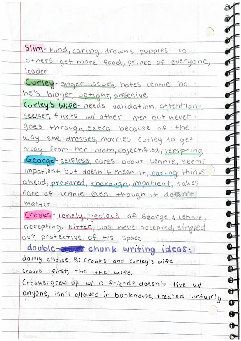RRRRRRTTTL 7 1 1 1 1 1 1 1
for OMAM Quiz:
- 2 adjectives for 3 characters, open book
•Lennie
• George
• curley:
--Curley's wife
• Candy de
a