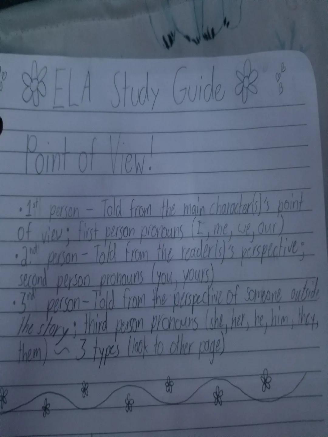 88 ELA Study Guide &s
f
Point of View!
• 1st
Told from the main character(s)'s point
and!
•2nd person- Told from the reader (s)'s prespectiv
