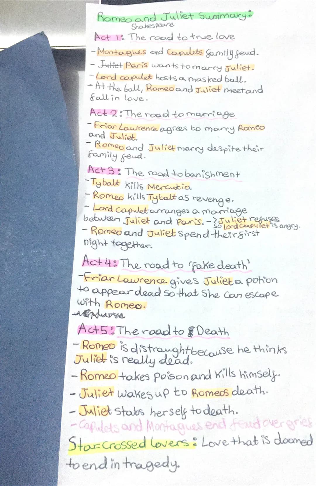 Romeo and Juliet Summary:
Shakespeare
Act 1: The road to true love
-Montagues and Capulets family feud.
-
- Juliet Paris wants to marry Juli