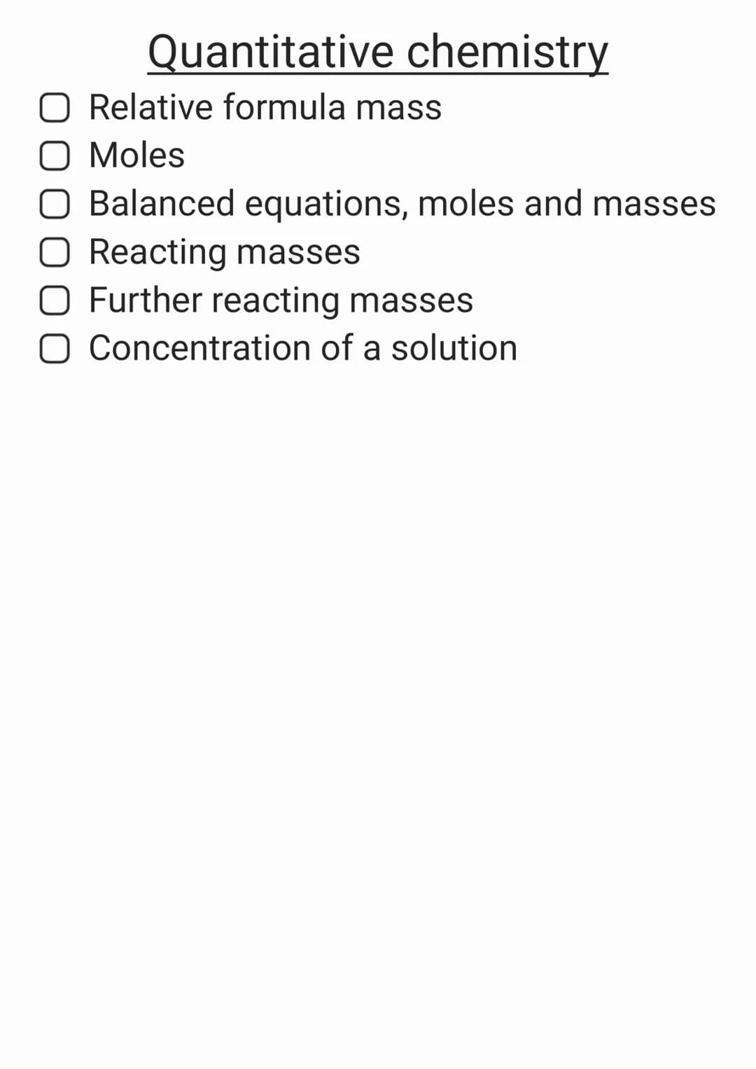 Atomic structure
Elements, mixtures and
O Compounds
Filtration, crystallisation and
chromatography
O Distillation
Historical models of the a