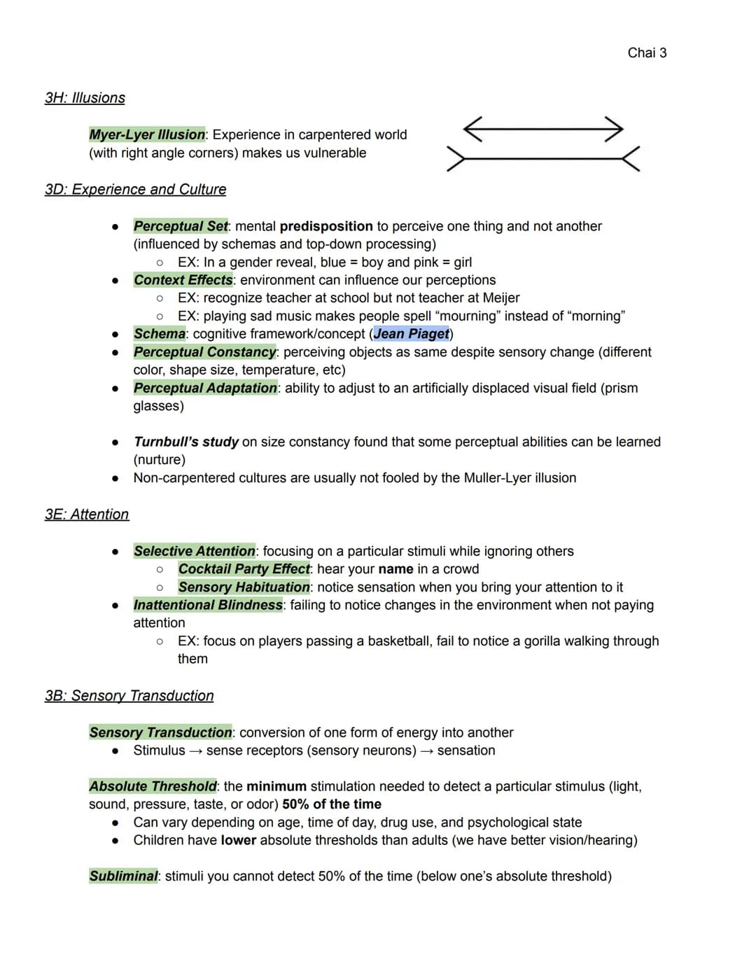 Unit 3: Sensation and Perception (6-8%)
3A: Sensation and Perception
Sensation: the process by which our sensory receptors and nervous syste