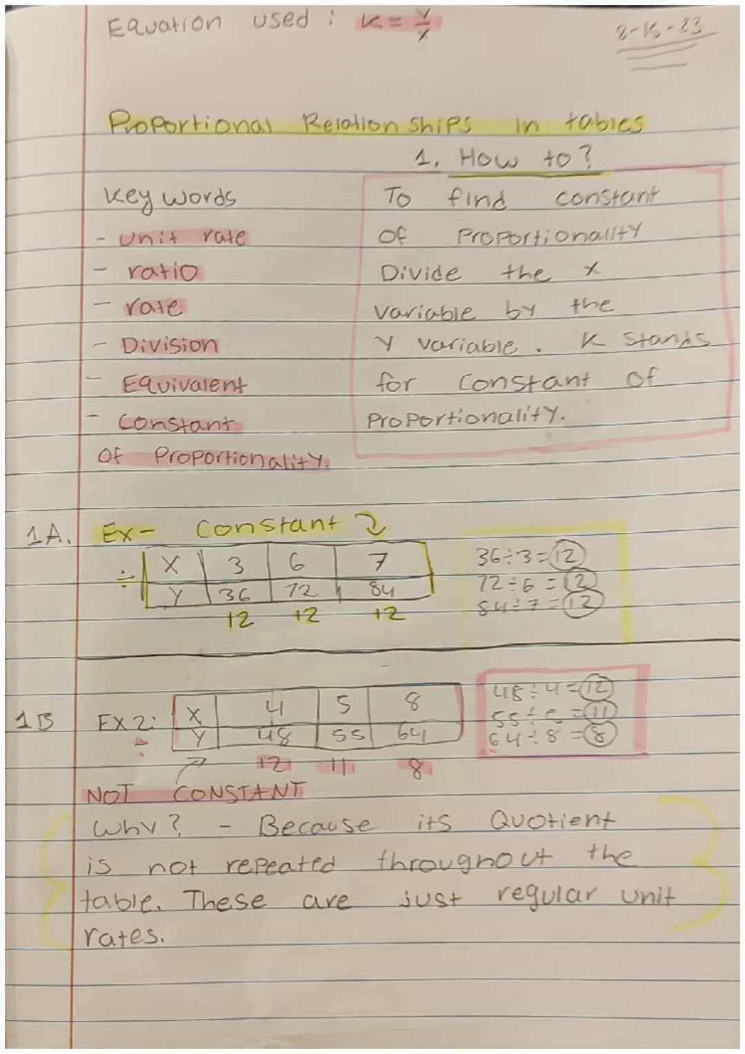used : K= =
Equation used :
<=
13
Proportional Relation Ships
Key words
ratio
rate
Division
Equivalent
Constant
of
1A. Ex-
Proportionality.
