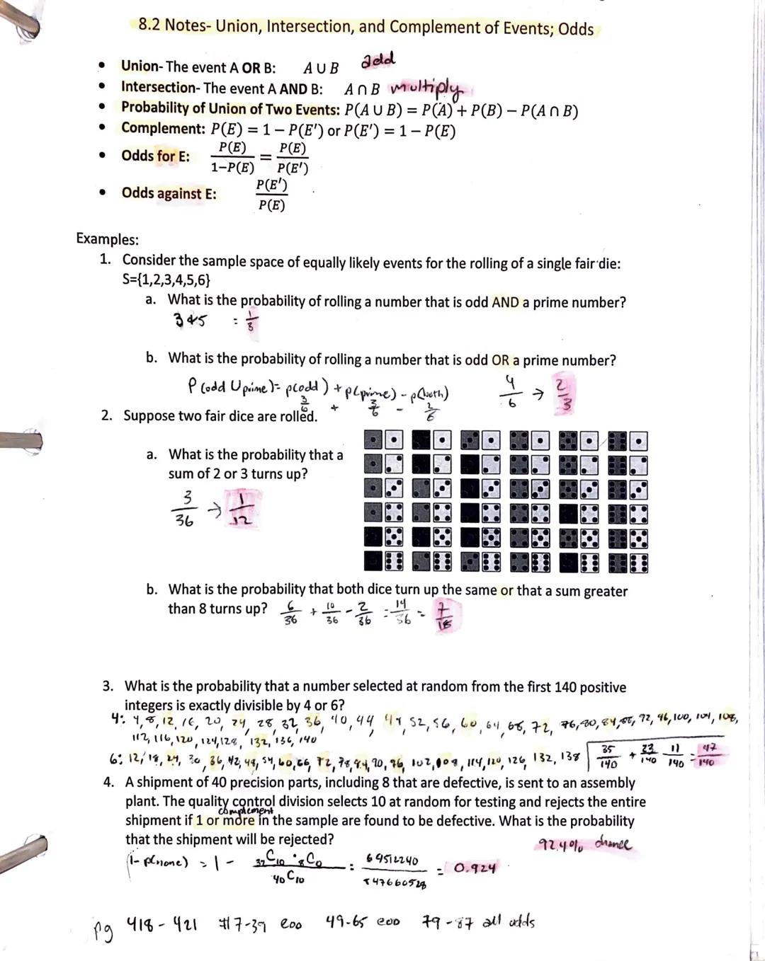 AD
A
4
N•
Probability of an event A
Complementary events
Combined events
Mutually exclusive events
Conditional probability
Independent event