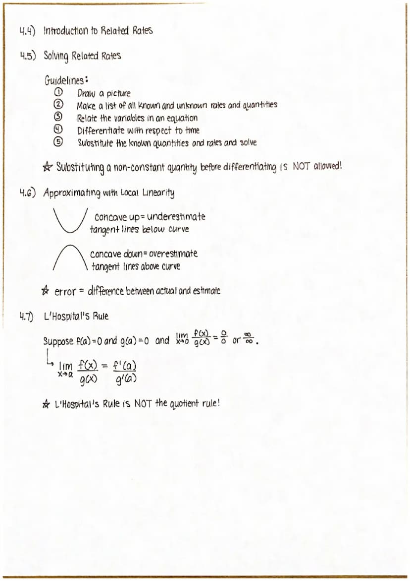 CALC CHAPTER 4 CHEAT SHEET
4.1) Interpreting the Derivative in Context
Units for the Derivative: Derivative of f(x) is unit for £
unit for X