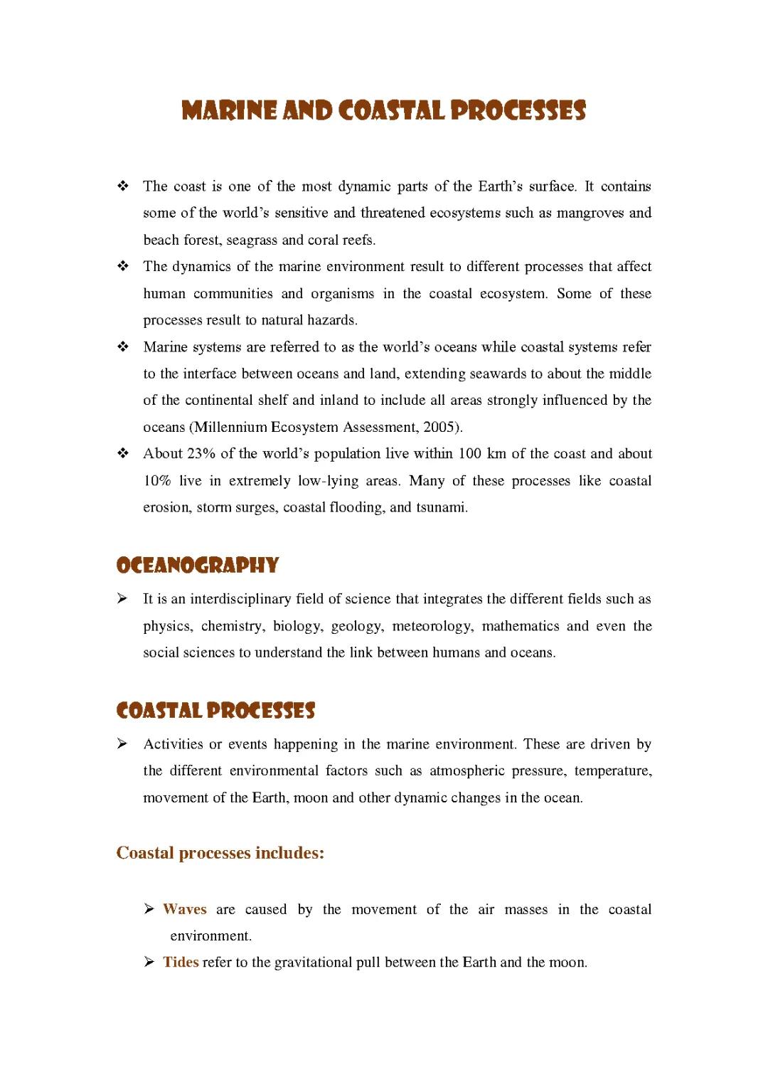 Marine and Coastal Processes