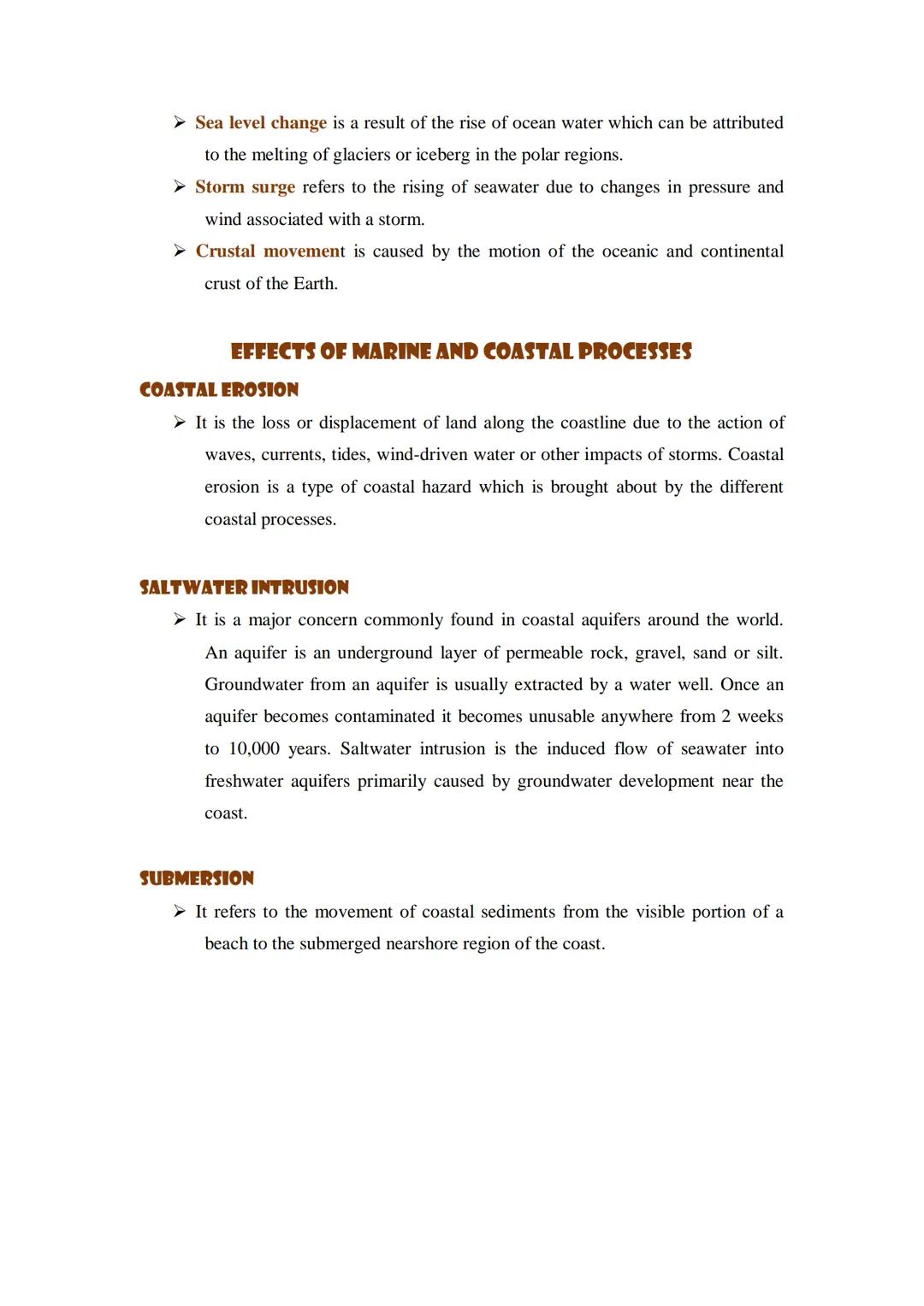 MARINE AND COASTAL PROCESSES
The coast is one of the most dynamic parts of the Earth's surface. It contains
some of the world's sensitive an