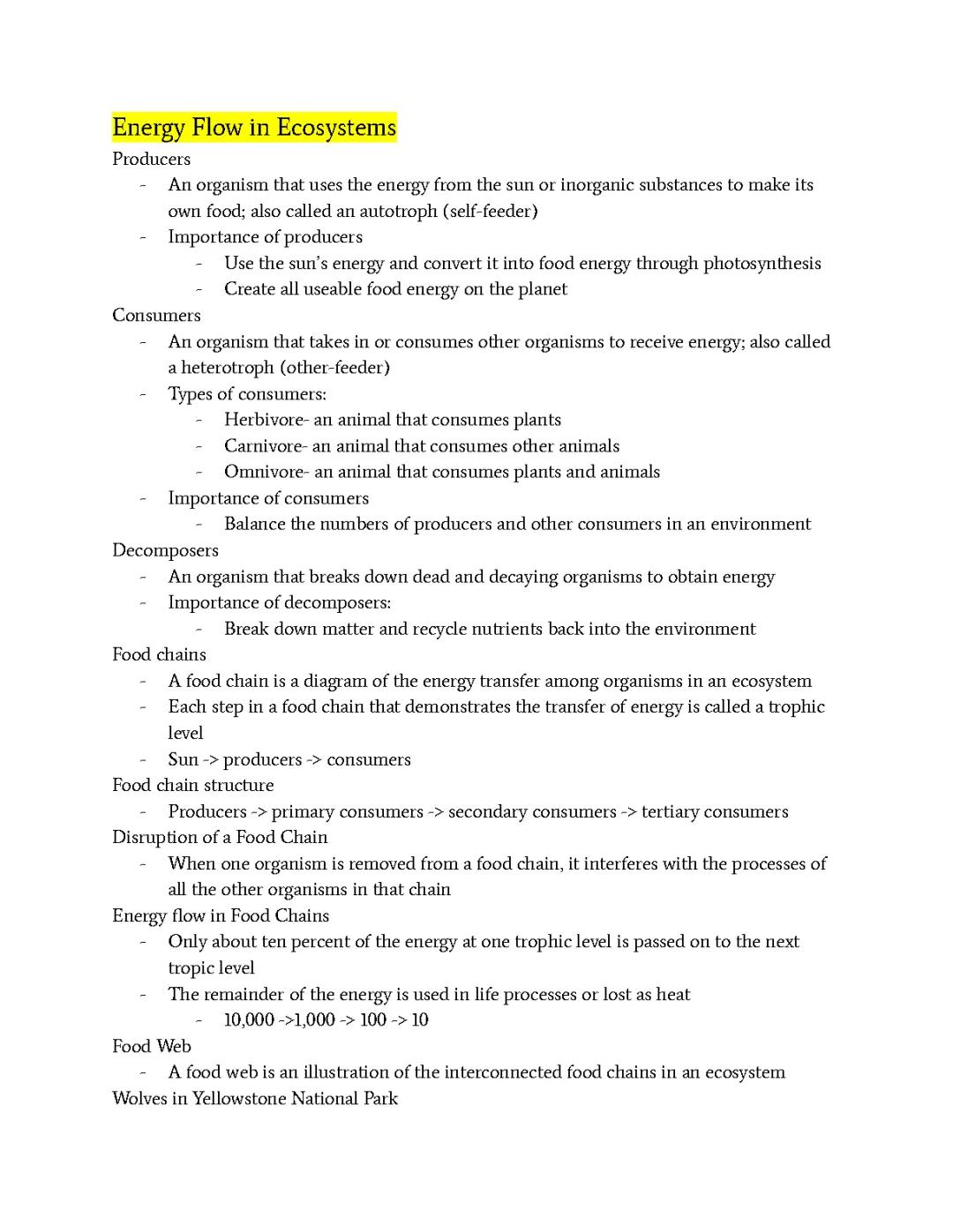 Energy Flow In Ecosystems