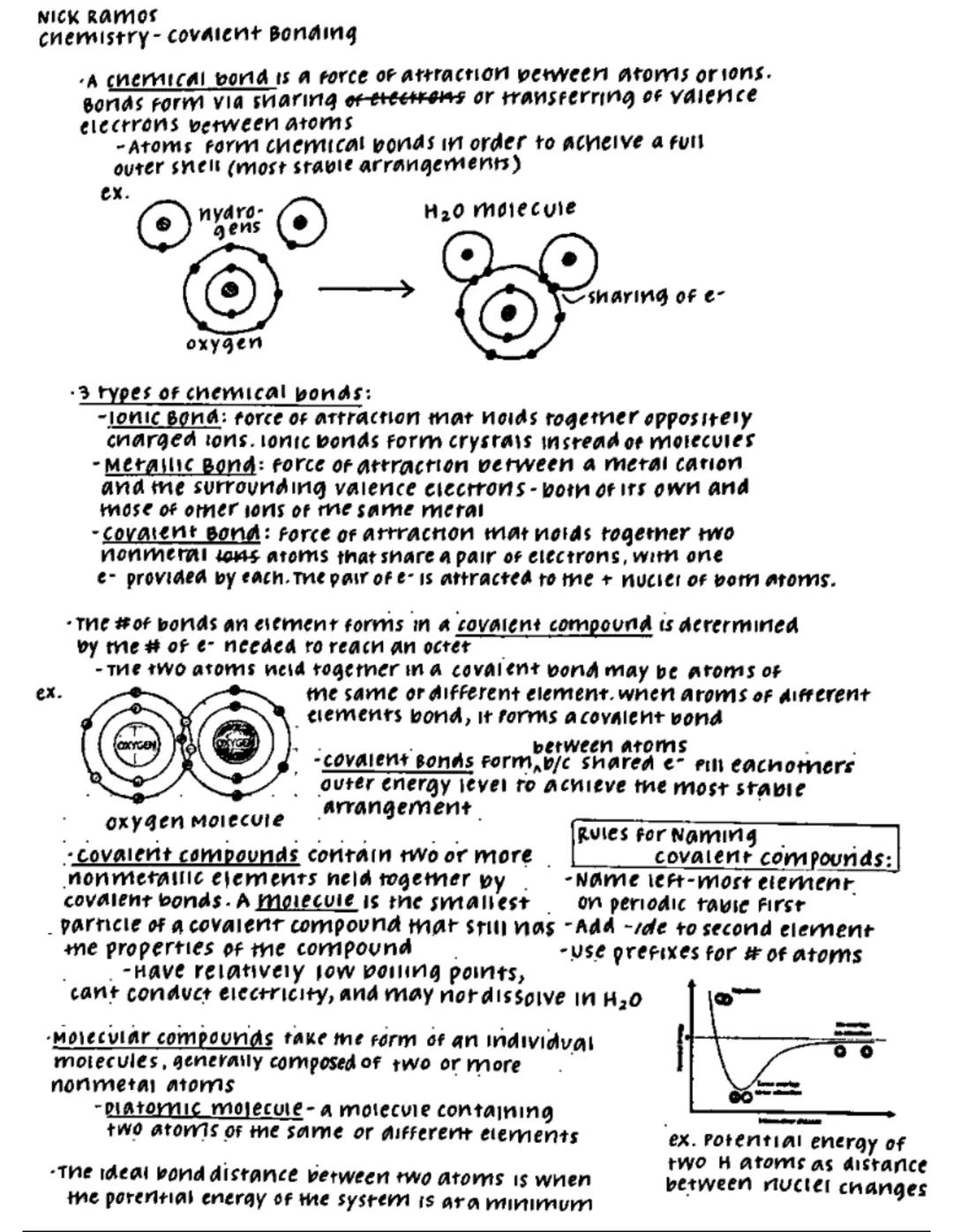 NICK Ramos
chemistry-covalent Bonding
ex.
A chemical borld is a force of attraction between atoms or ions.
Bonds Form via sharing of eteckke
