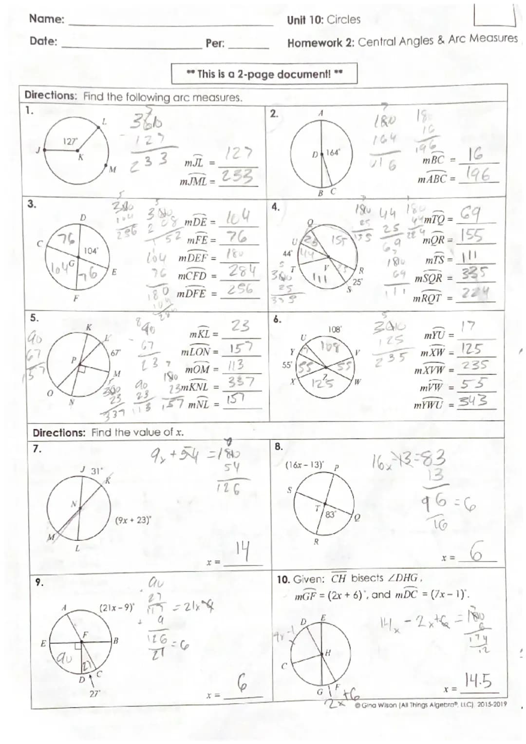 Central Angles & Arc Measures