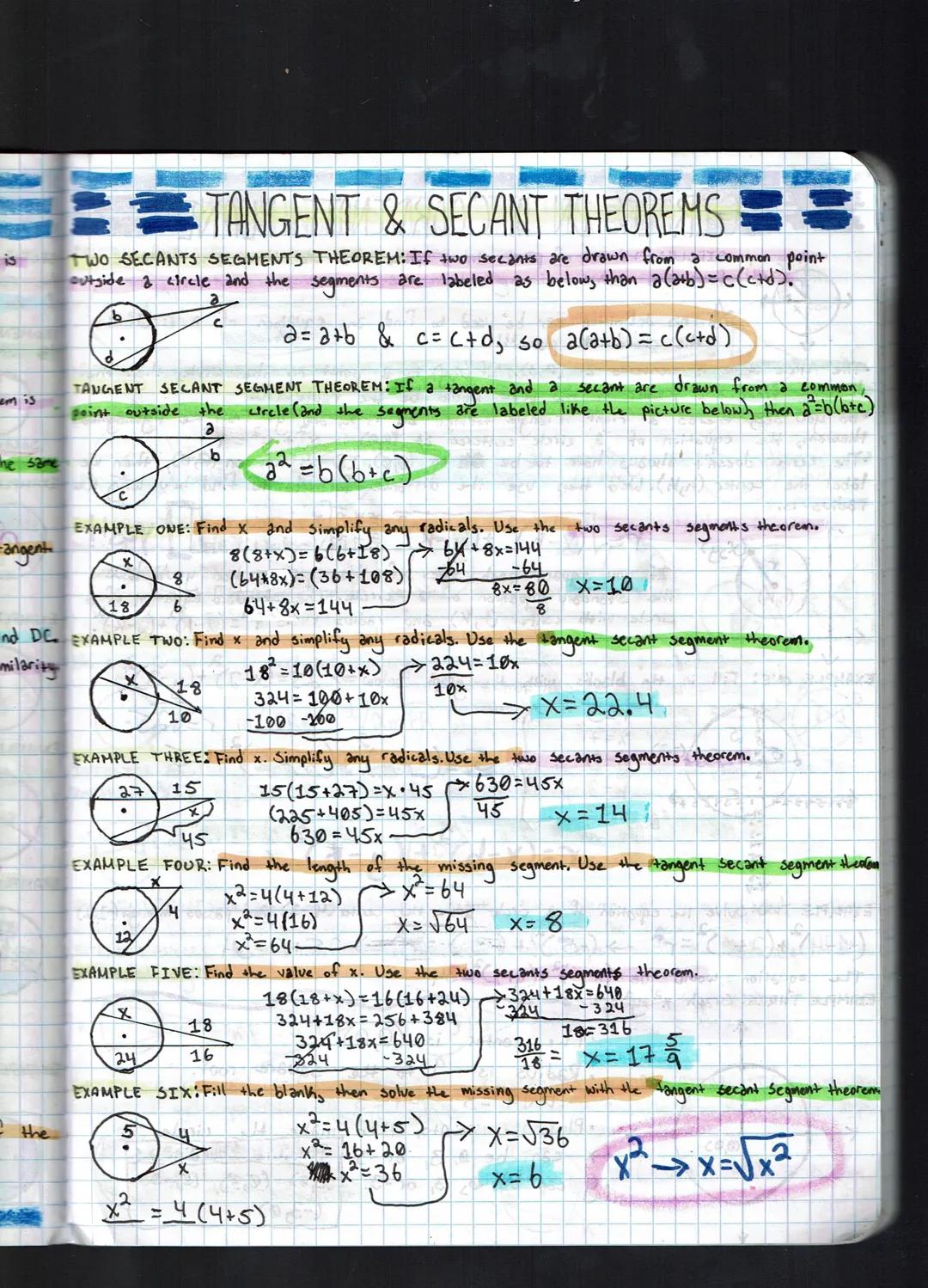 Tangent and Secant Theorems