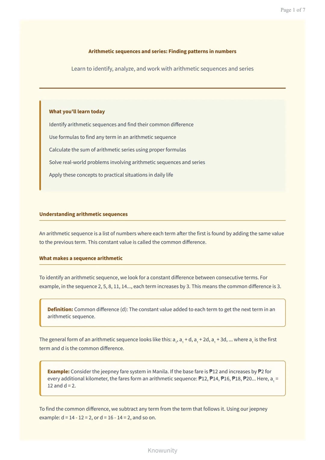 Arithmetic sequences and series: Finding patterns in numbers
Learn to identify, analyze, and work with arithmetic sequences and series
What 