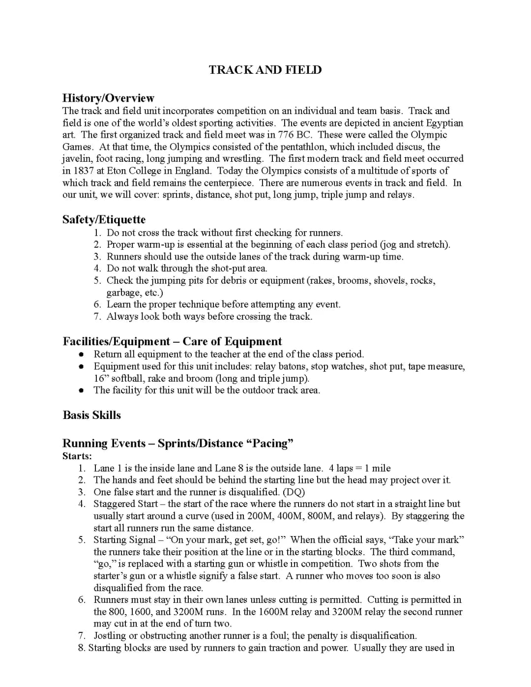 Track & Field Study Guide
