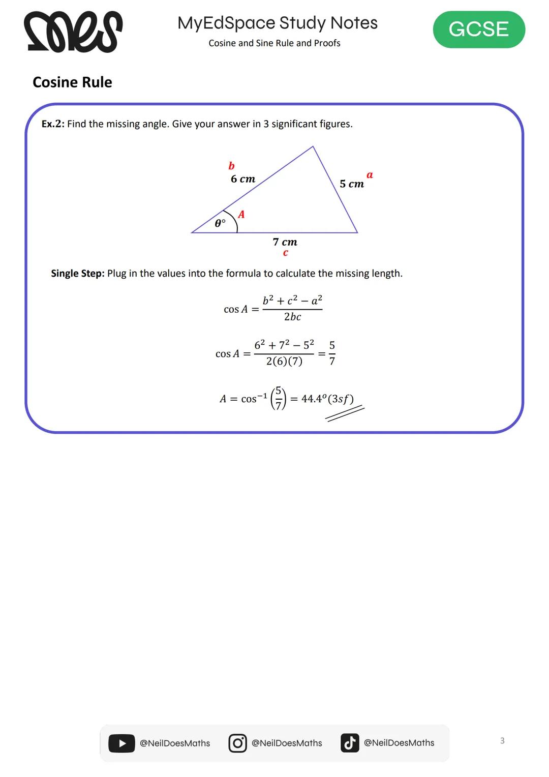 myedspace.co.uk
MATHS
Study Notes
Cosine and Sine Rule
and Proofs
GCSE
moes mes
MyEdSpace Study Notes
Cosine and Sine Rule and Proofs
Cosine