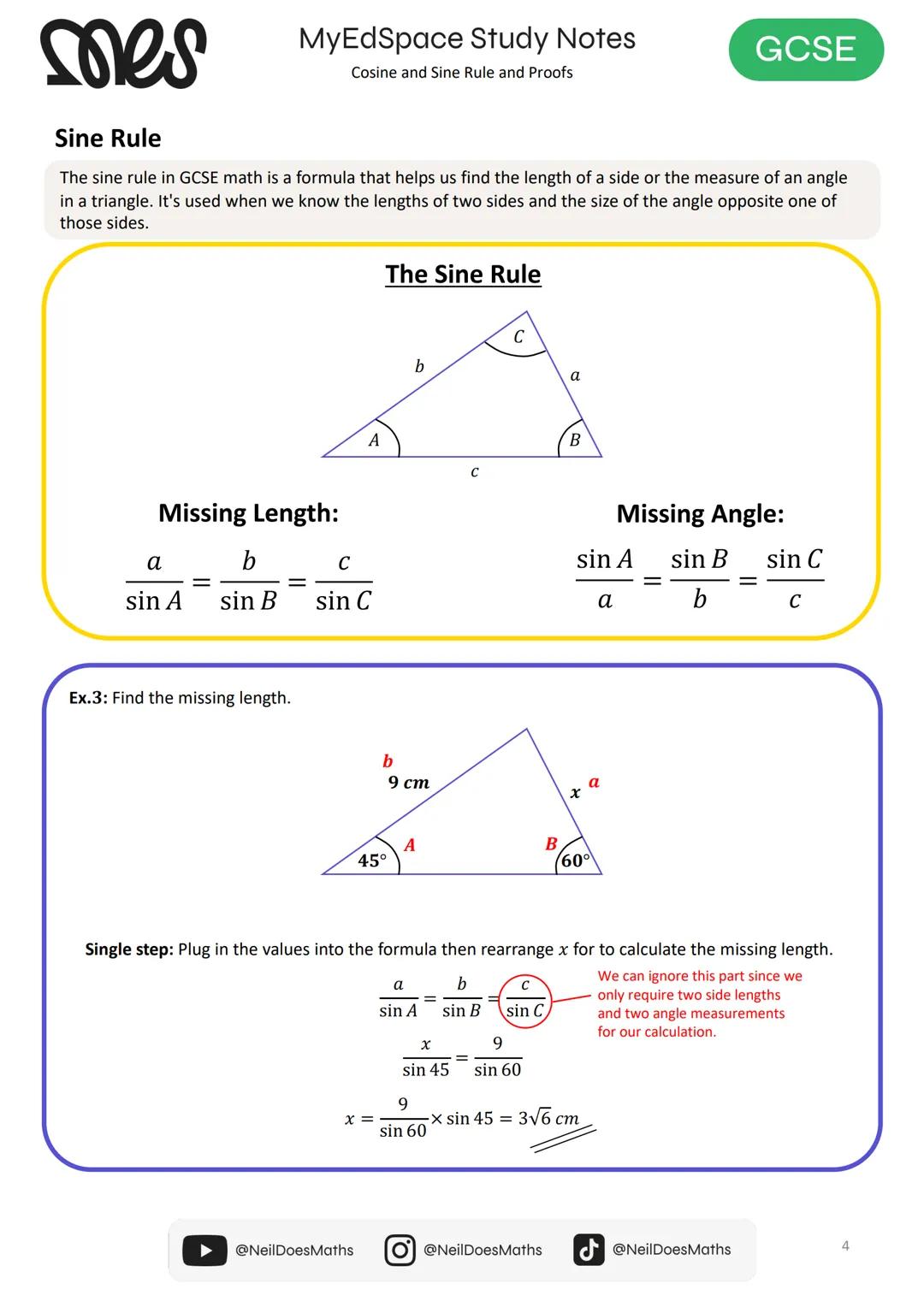 myedspace.co.uk
MATHS
Study Notes
Cosine and Sine Rule
and Proofs
GCSE
moes mes
MyEdSpace Study Notes
Cosine and Sine Rule and Proofs
Cosine