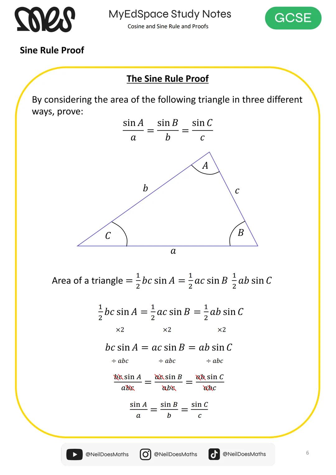 myedspace.co.uk
MATHS
Study Notes
Cosine and Sine Rule
and Proofs
GCSE
moes mes
MyEdSpace Study Notes
Cosine and Sine Rule and Proofs
Cosine