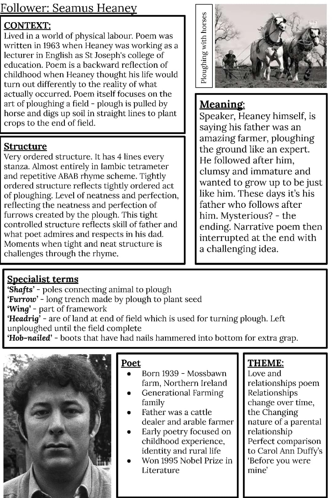 Exploring Seamus Heaney's Poems: Childhood, Structure, and Family Themes