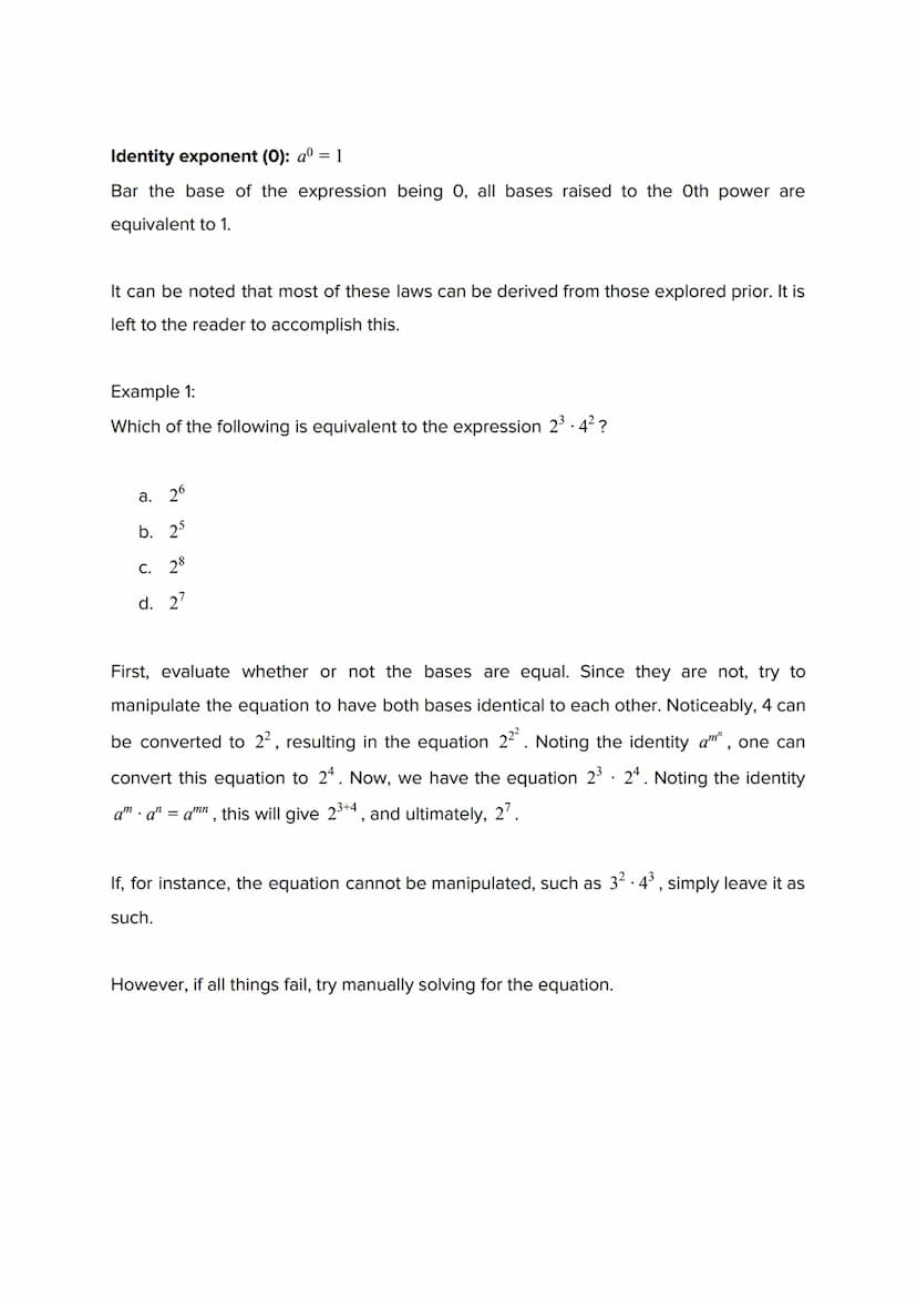 Exponents
Exponents, along with its brother, Radicals, is a mathematical operation that may
seem familiar to high school students. The conce