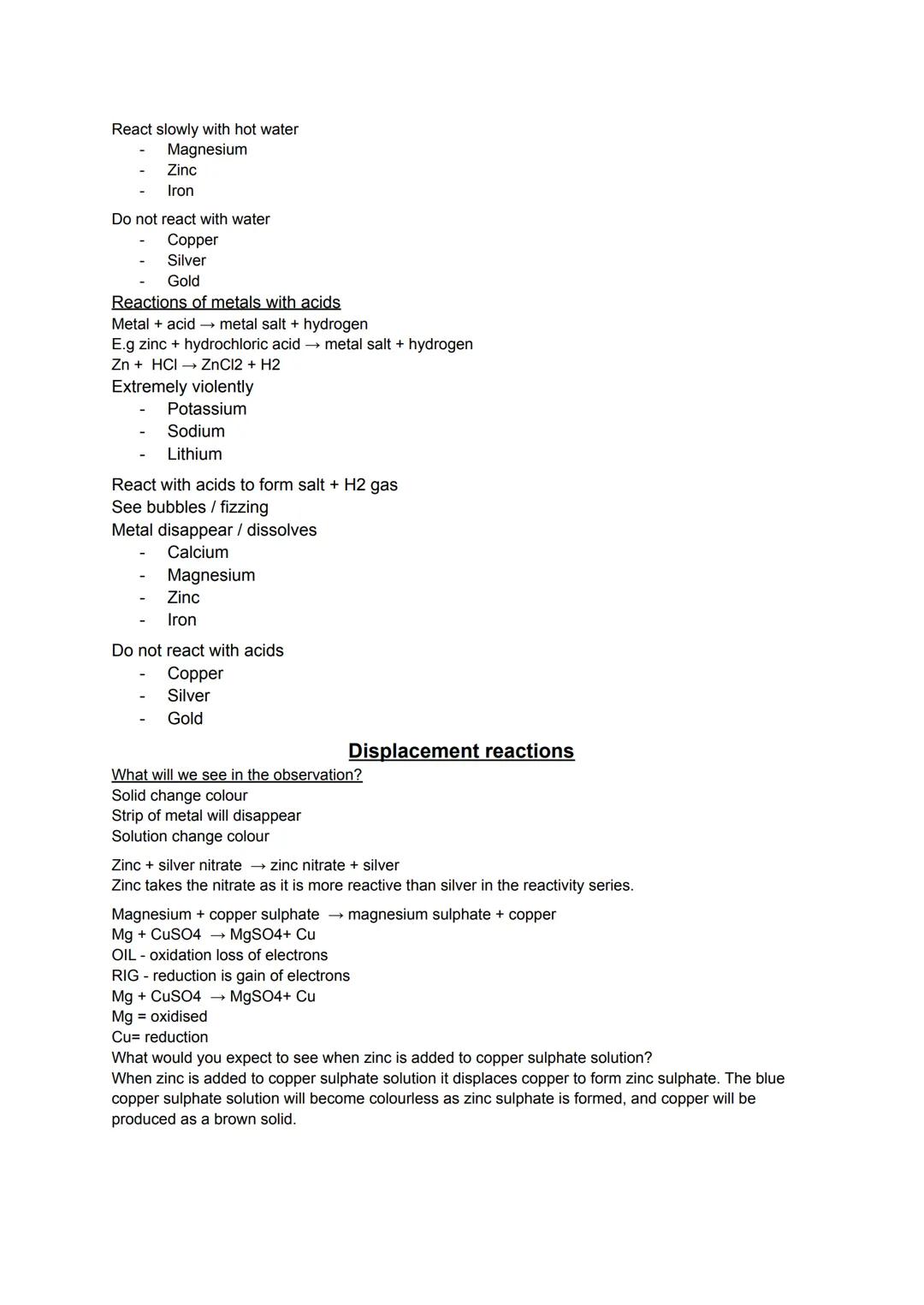 Gold
What do the elements react with?
Silver
Copper Iron
02
Medium reactivity
Transition metals ( middle of periodic table)
Copper, iron, ti