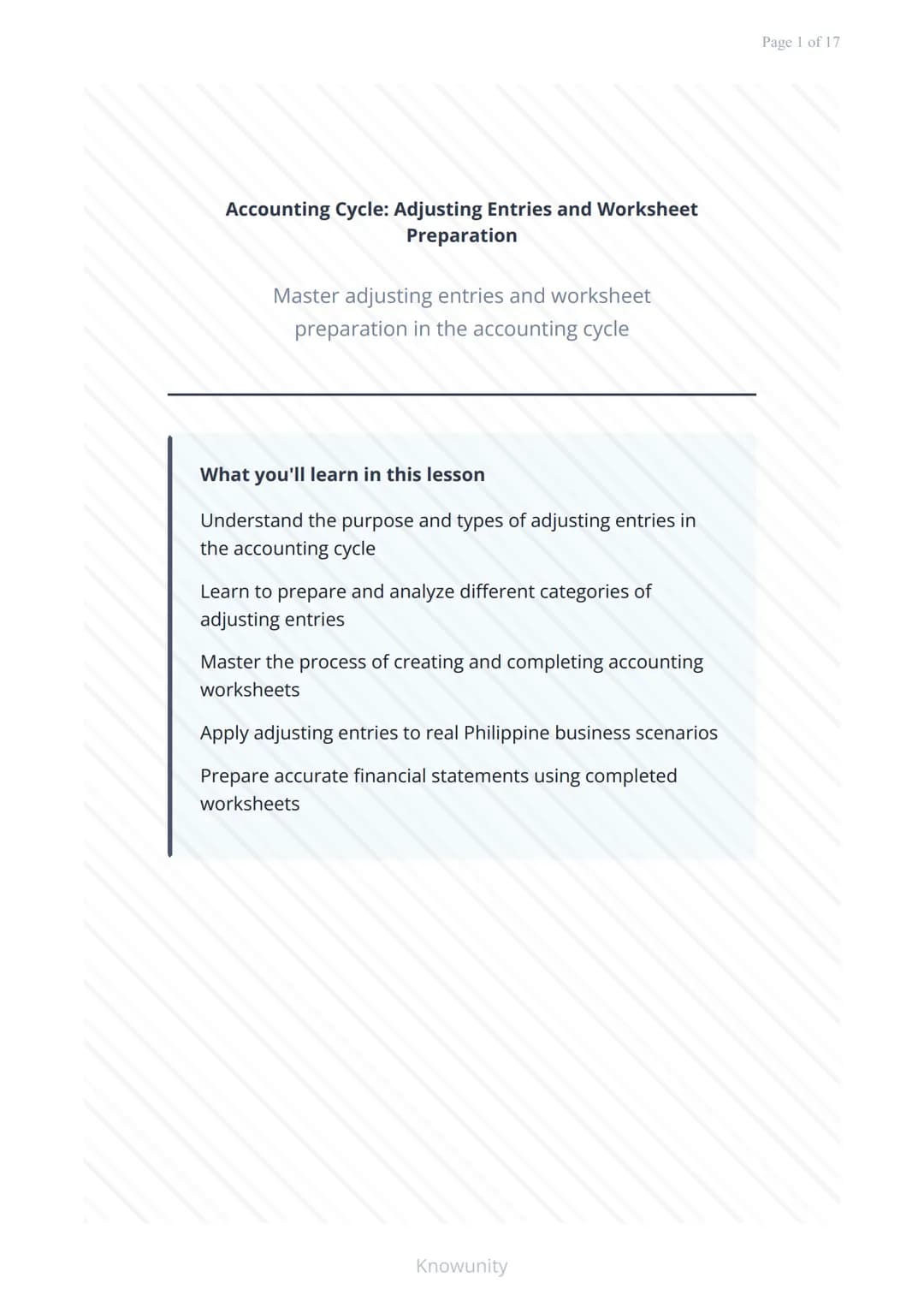 Accounting Cycle: Adjusting Entries and Worksheet
Preparation
Master adjusting entries and worksheet
preparation in the accounting cycle
Wha