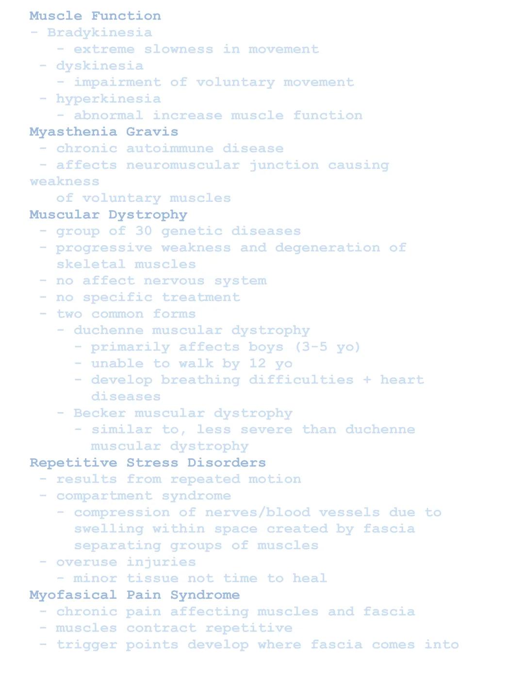 Muscular System
Related Combining Forms
Muscles: muscul/o, my/o, myos/o
Fascia: fasci/o
Tendons: ten/o, tend/o, tendin/o
Functions of Muscul