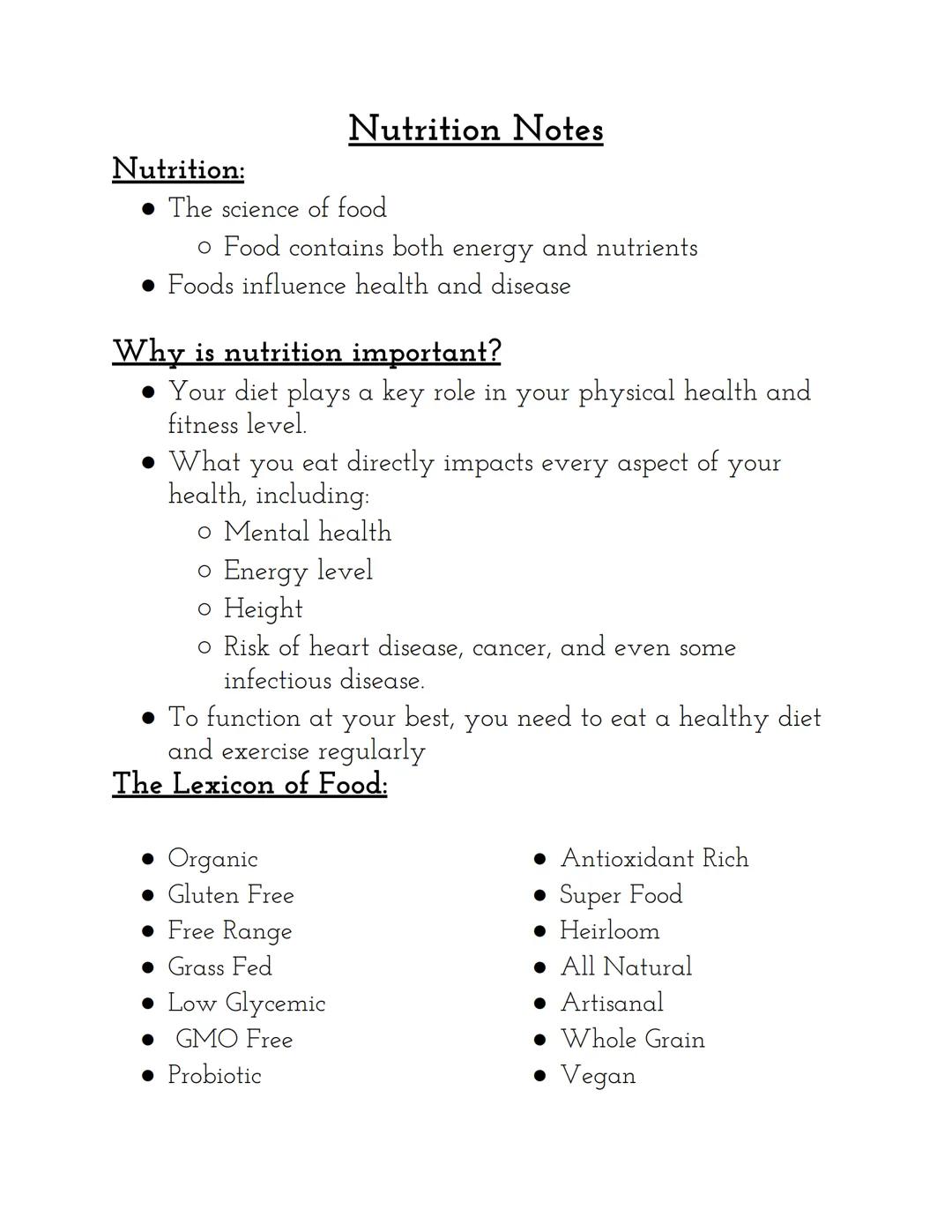 Nutrition Notes