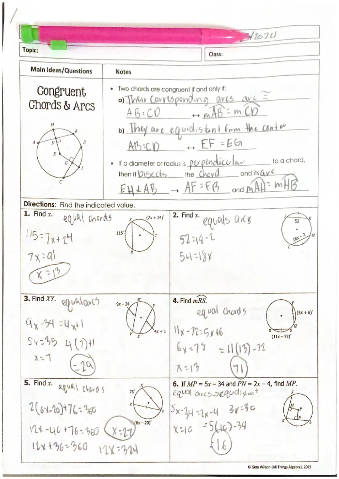 Congruent Chords & Arcs