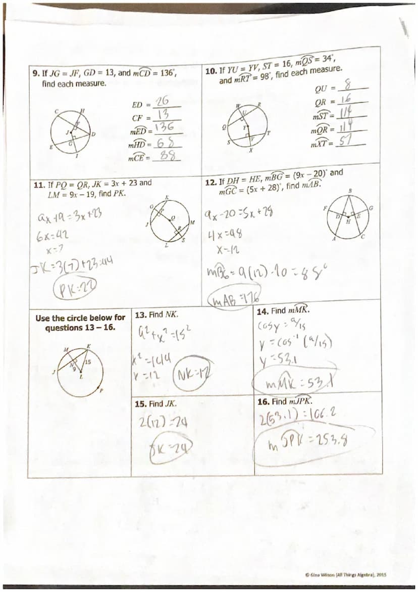 Topic:
Main Ideas/Questions
Congruent
Chords & Arcs
A
H
E
G
115=7x+24
7x=q1
X=13
3. Find XY.
B
5. Find x.
D
Directions: Find the indicated v