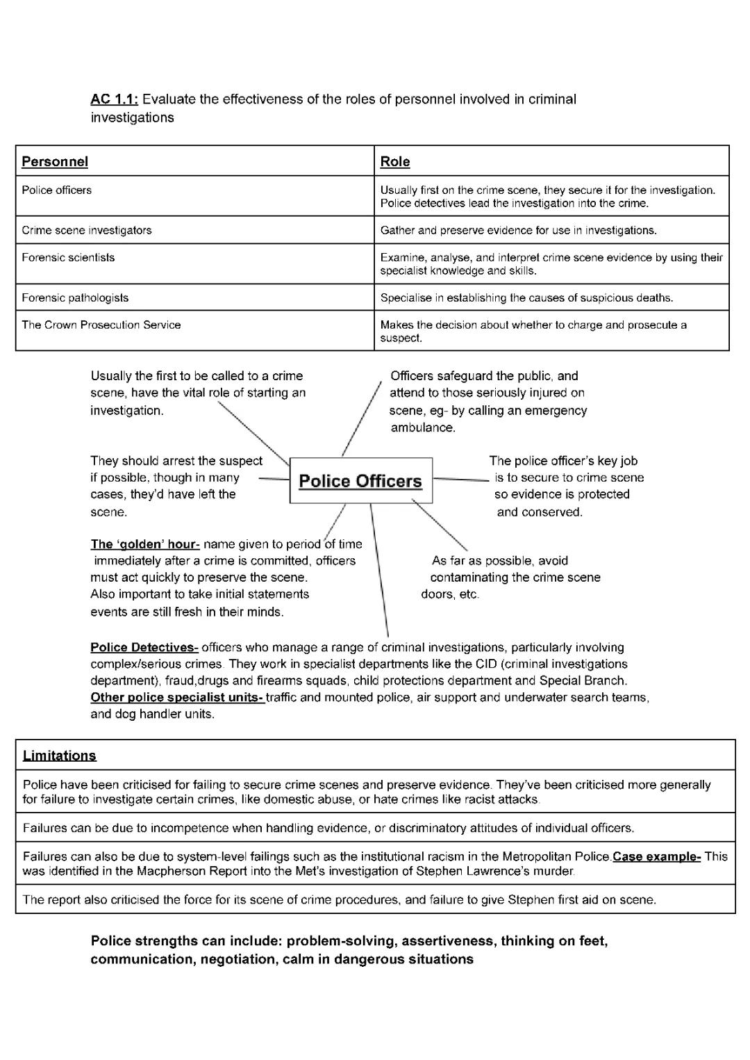 Criminal Investigations: Roles, Strengths, and Weaknesses of Police Officers and Crime Scene Investigators