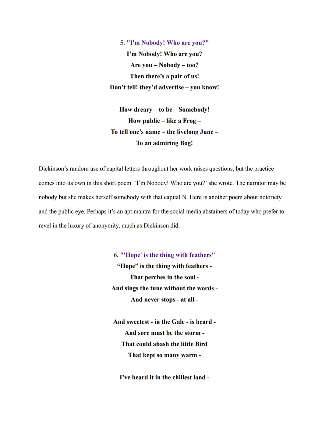 Read the poems of Emily Dickinson and the commentary below. Then write a series of at
least 3 poems that discuss important stages in your li