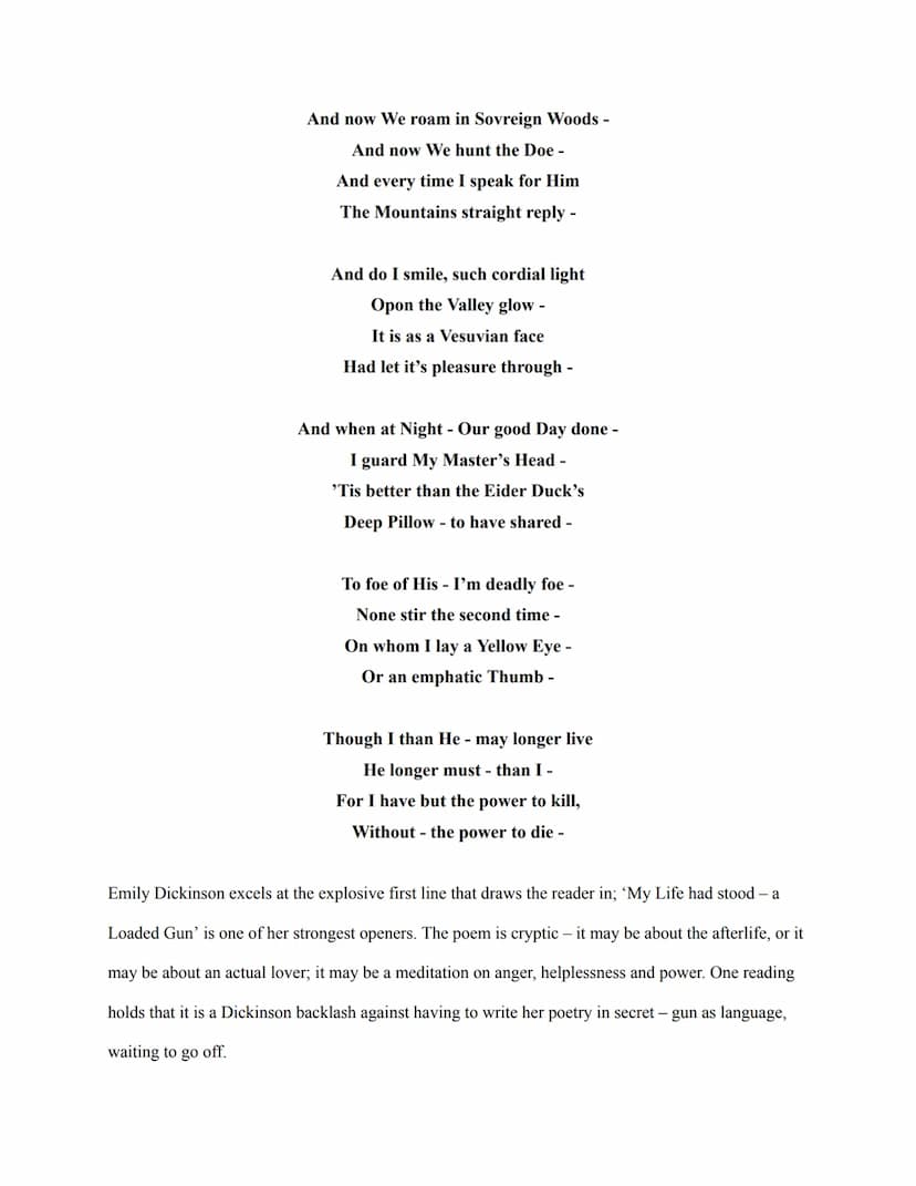 Read the poems of Emily Dickinson and the commentary below. Then write a series of at
least 3 poems that discuss important stages in your li